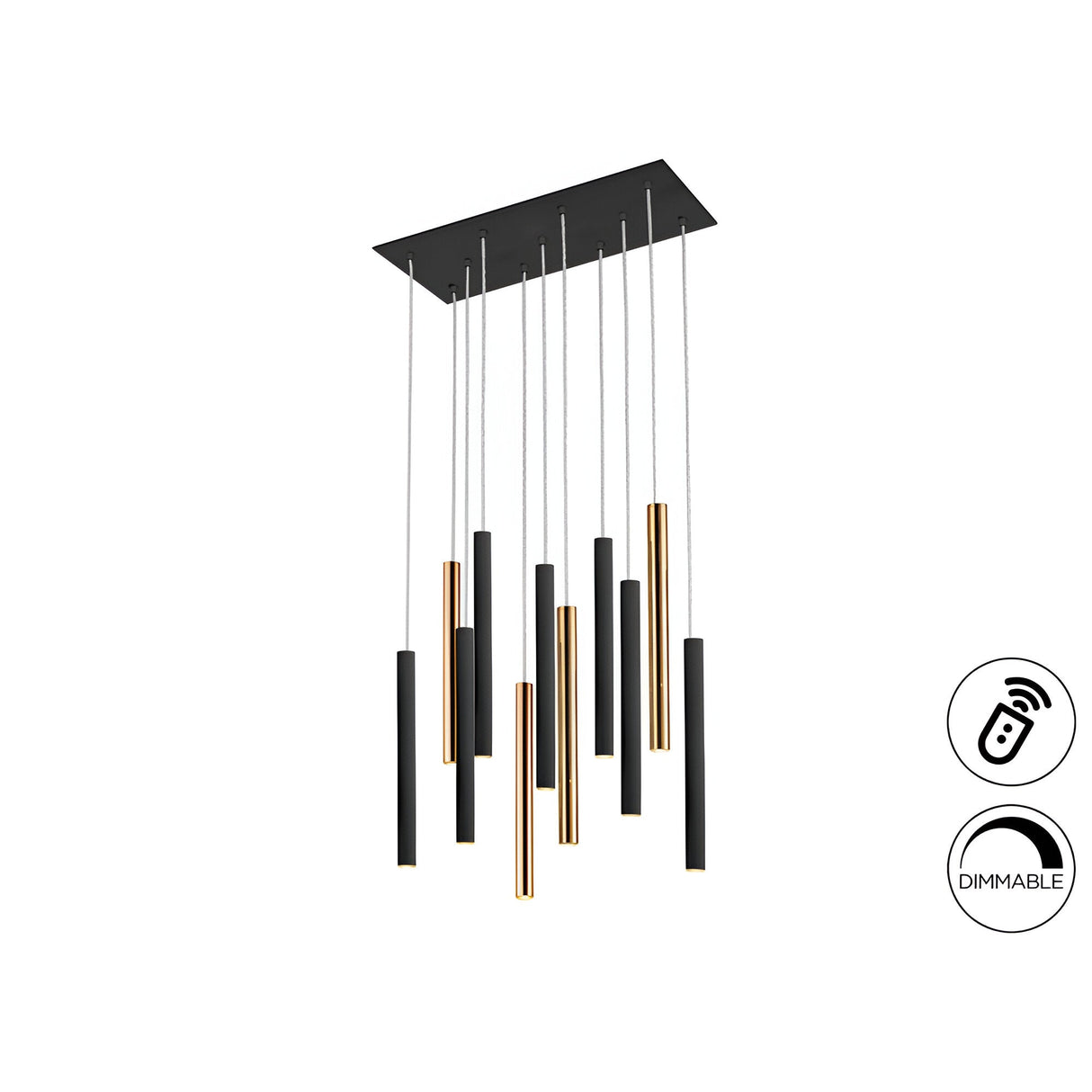 Varas 11 Light Dimmable LED Bar Pendant - Black/Gold (With Remote Control)