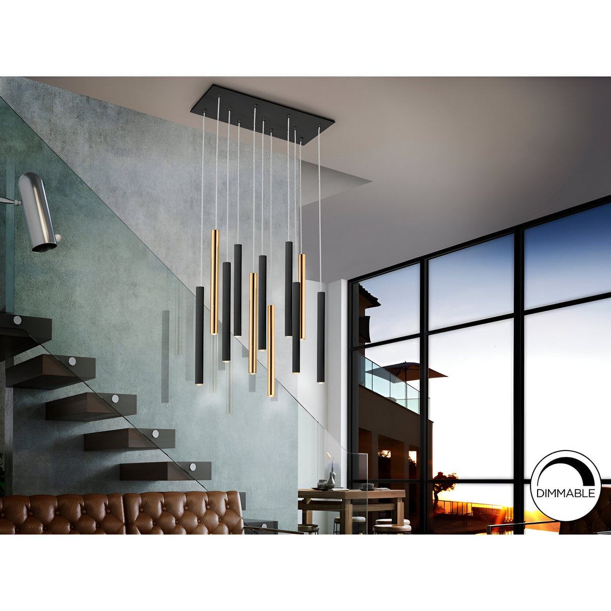 Varas 11 Light Dimmable LED Bar Pendant 55W 3000K - Black/Gold