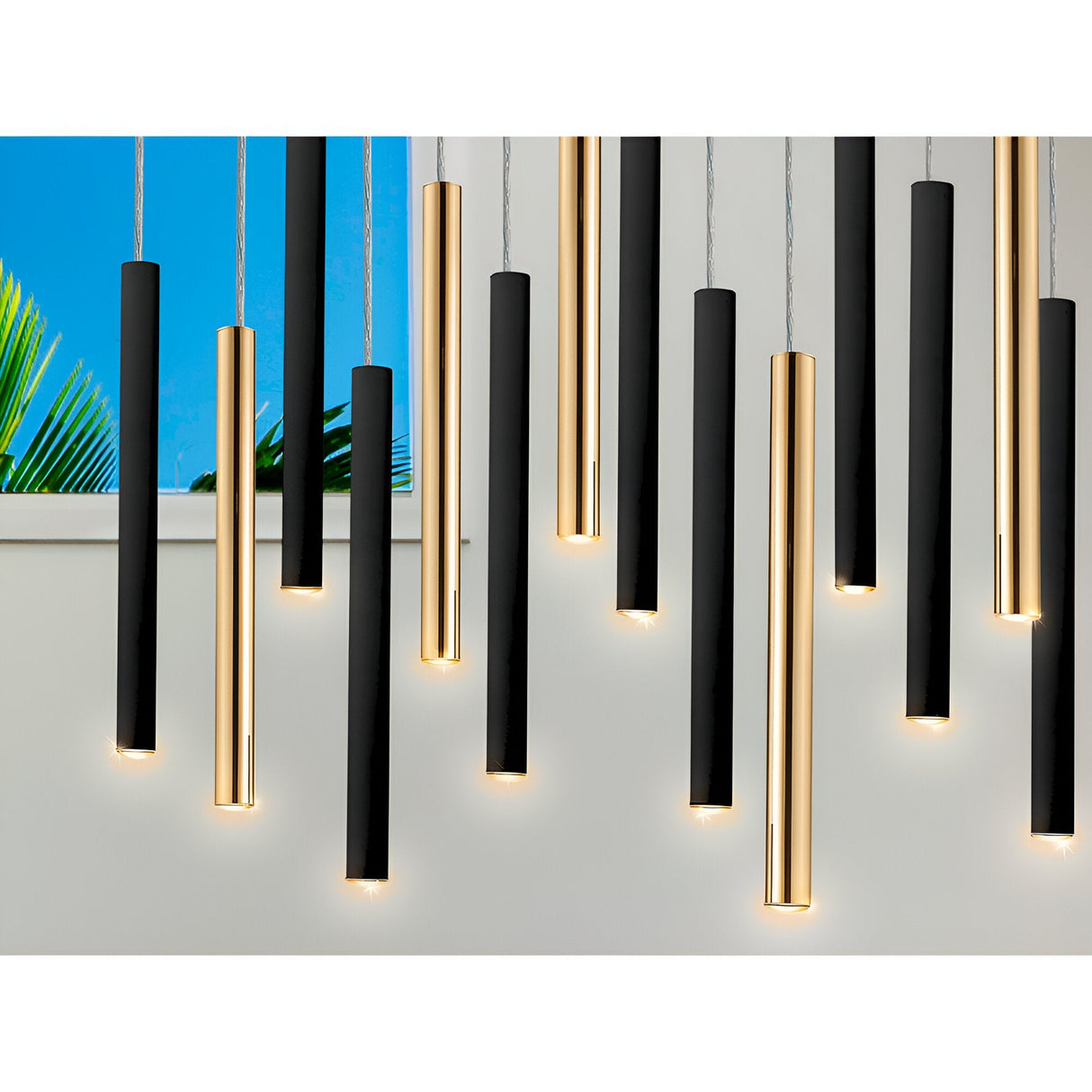 Varas 14 Light Dimmable LED Large Bar Pendant 70W 3000K - Black/Gold