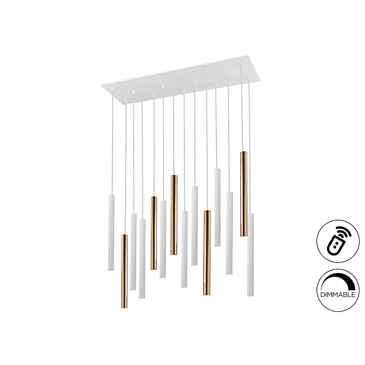 Varas 14 Light Dimmable LED Bar Pendant - White/Gold (With Remote Control)