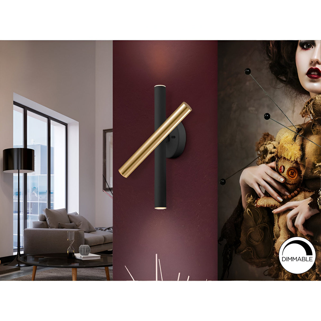 Varas Dimmable LED Rotating Arm Wall Light 15W 3000K - Black/Gold