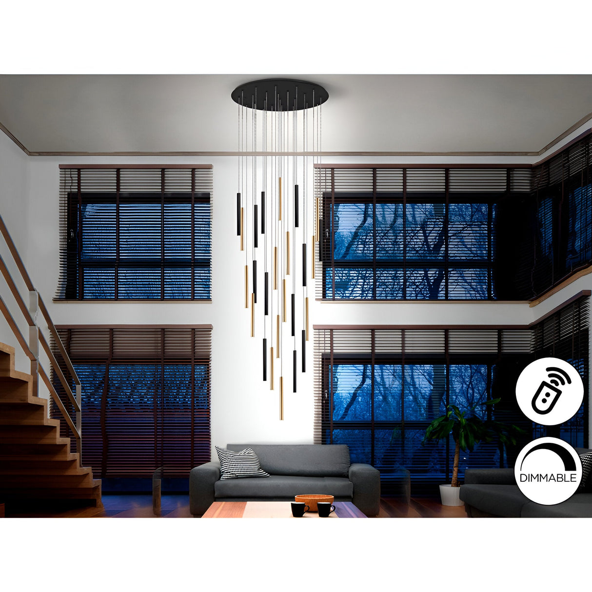 Varas 25 Light Dimmable LED Cluster Pendant Light - Gold/Black (With Remote Control)