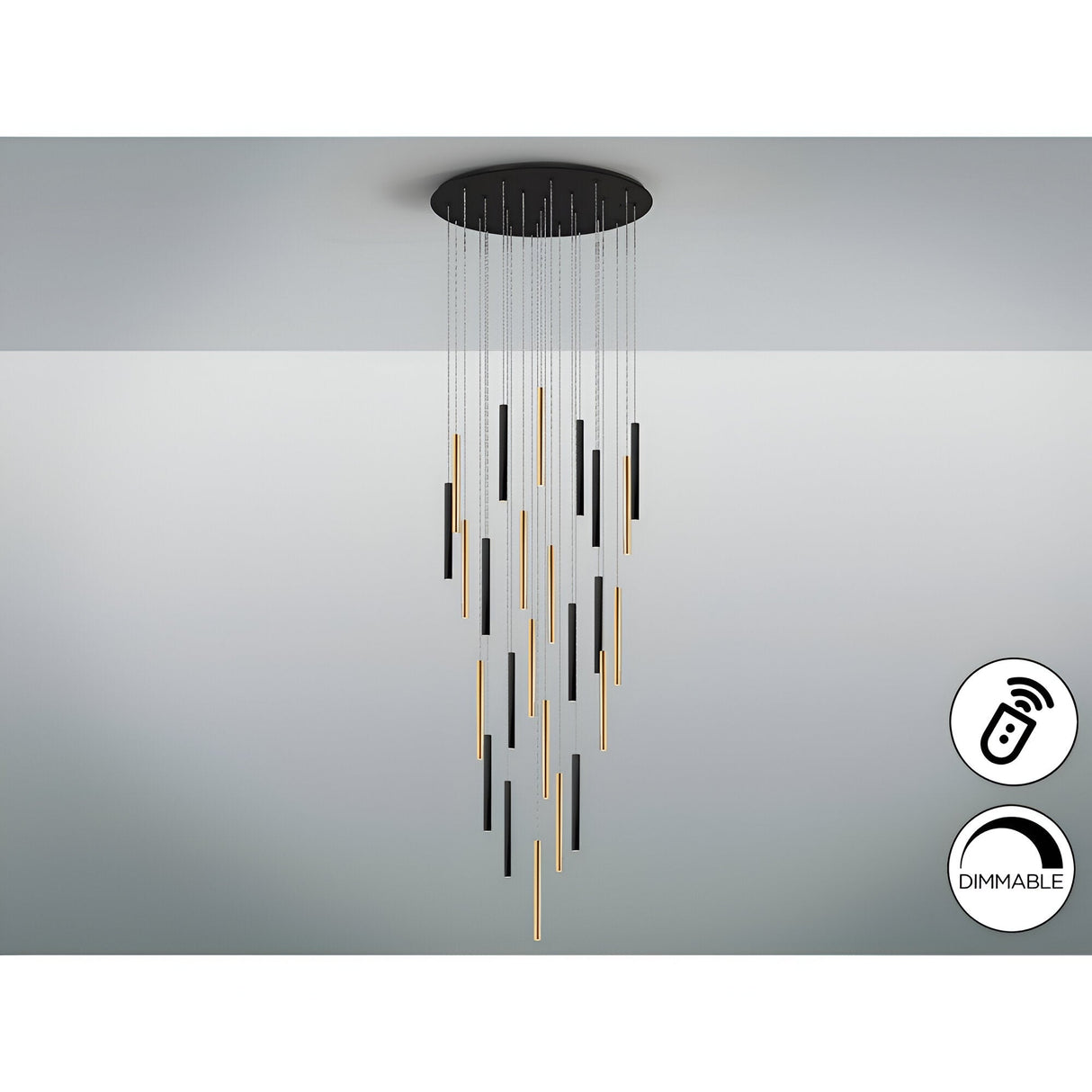 Varas 25 Light Dimmable LED Cluster Pendant Light - Gold/Black (With Remote Control)