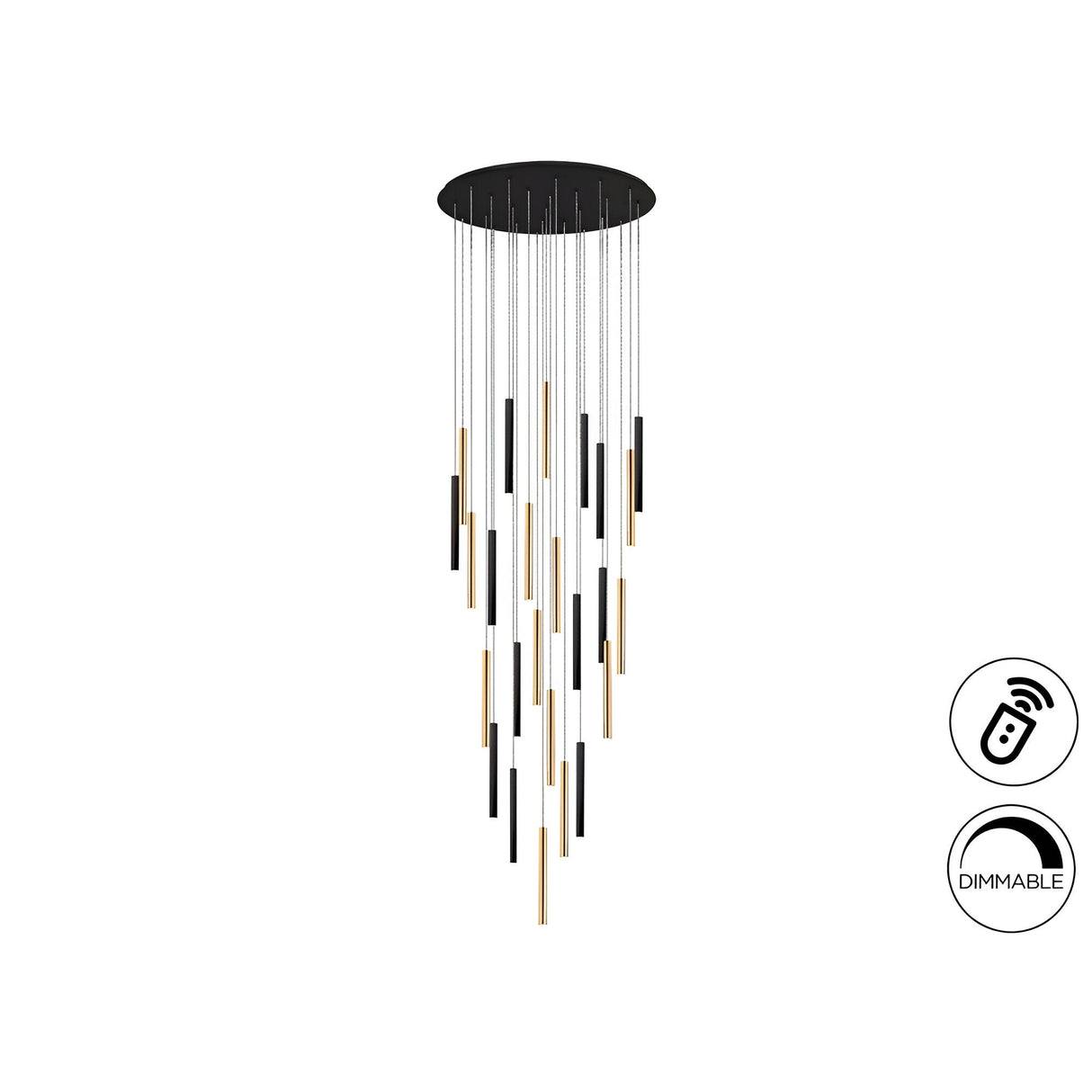 Varas 25 Light Dimmable LED Cluster Pendant Light - Gold/Black (With Remote Control)