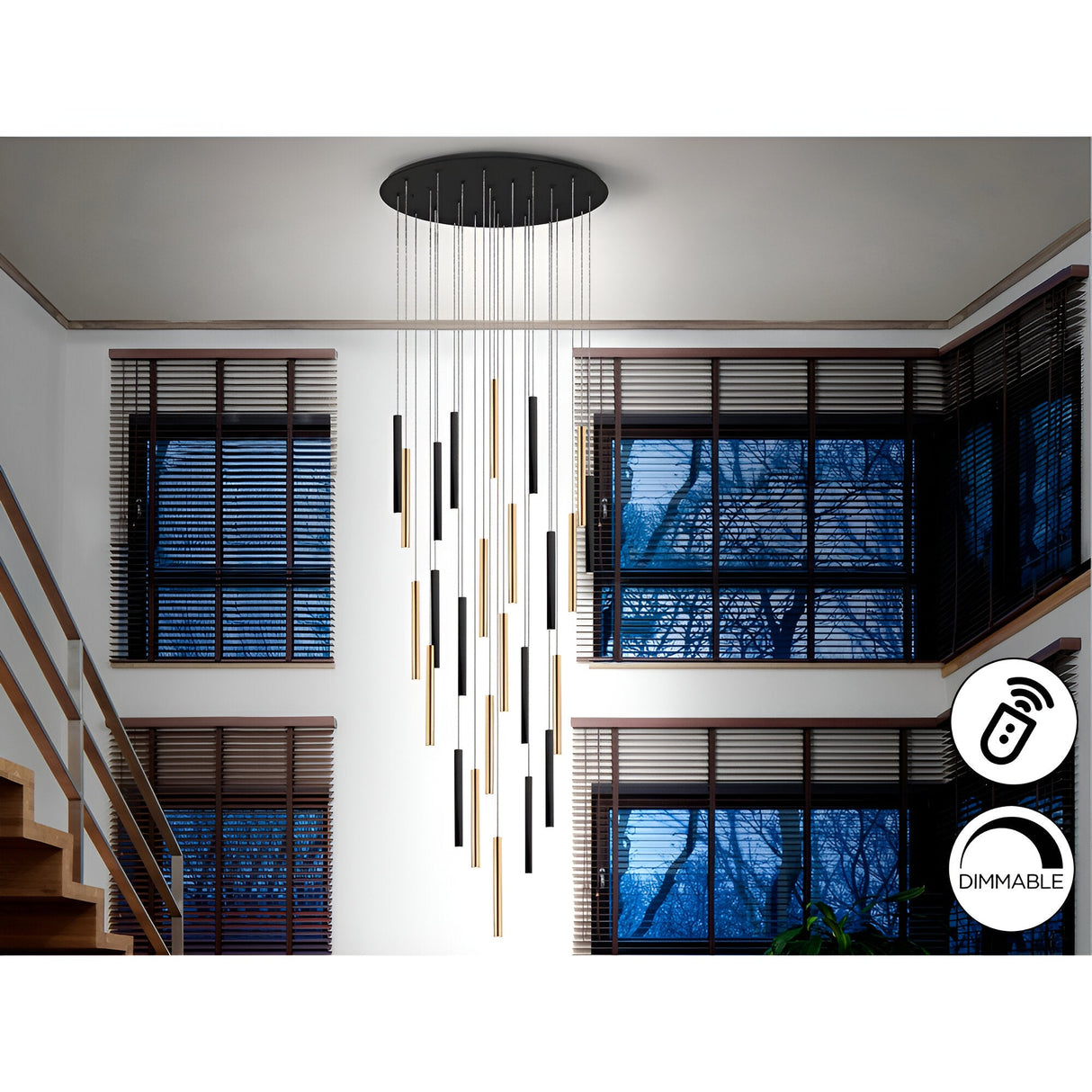 Varas 25 Light Dimmable LED Cluster Pendant Light - Gold/Black (With Remote Control)