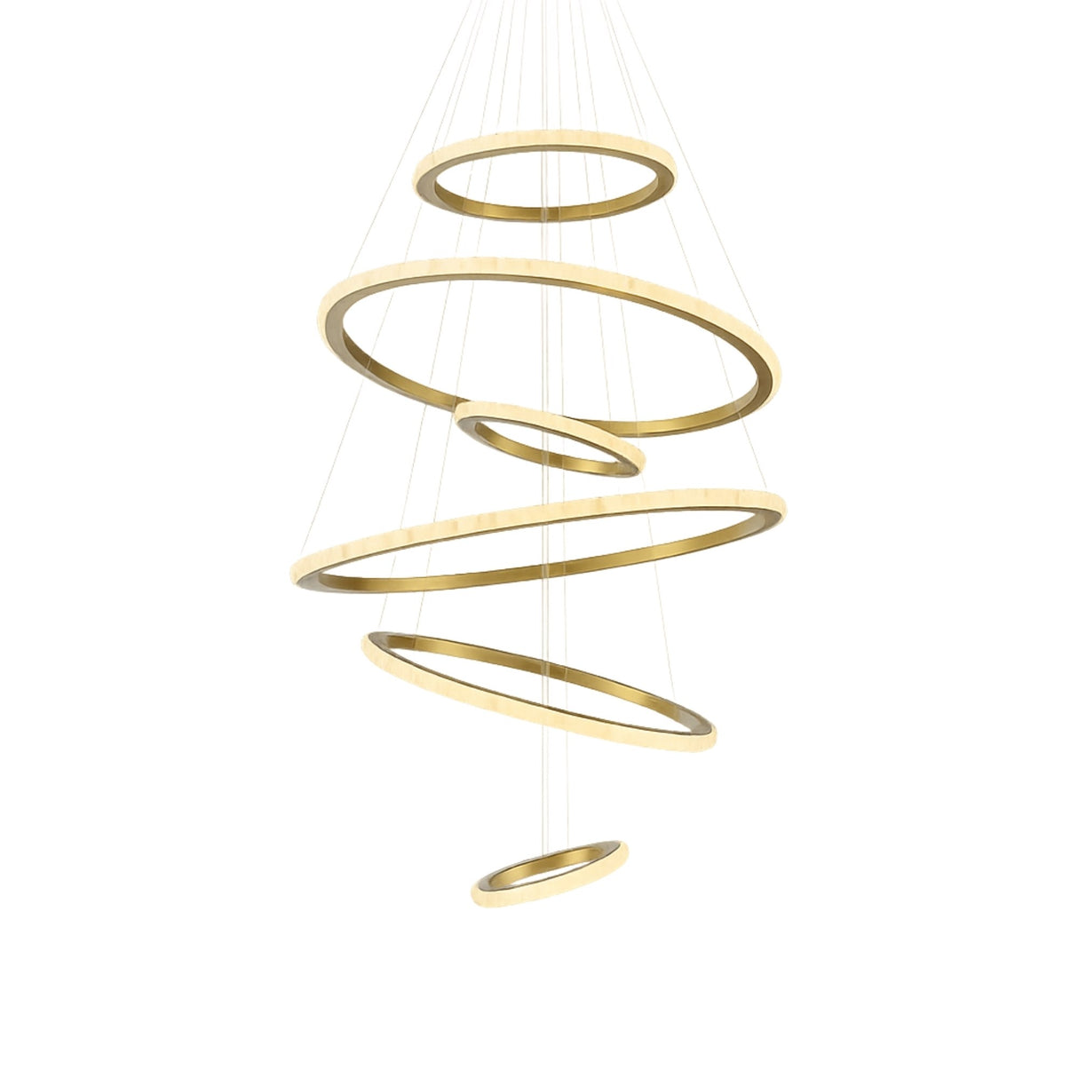 Lucenza LED Cascading Halo Ring Alabaster Chandelier – Brushed Brass & Soft White