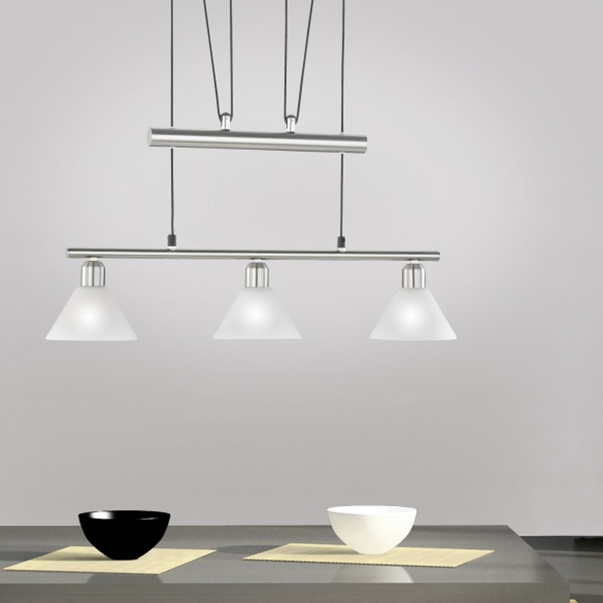 Stamina 3 Light Glass Chandelier – Satin Nickel
