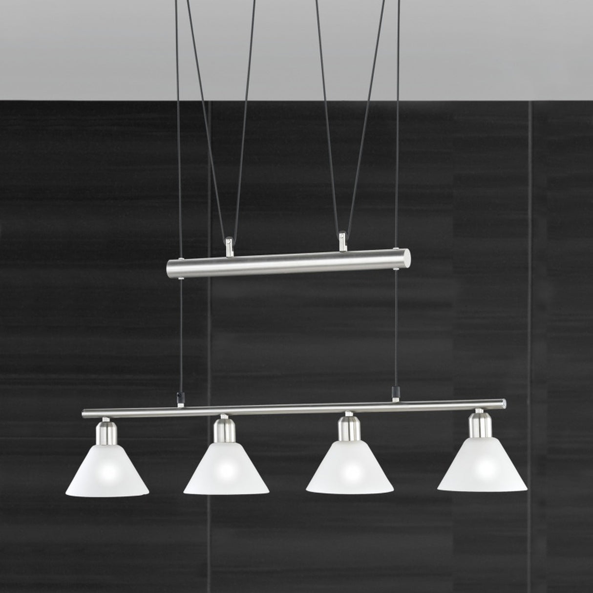 Stamina 4 Light Glass Chandelier – Satin Nickel