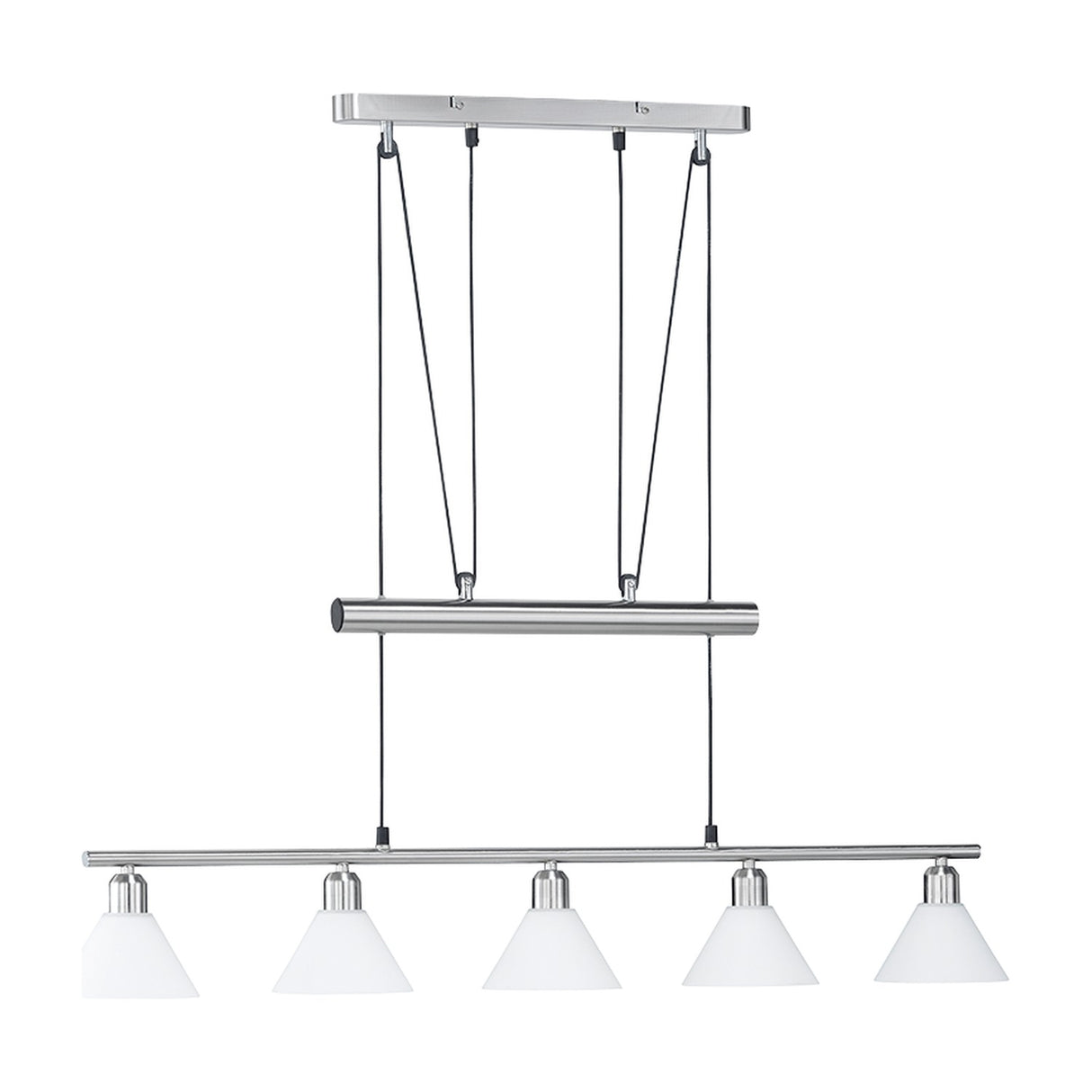 Stamina 5 Light Glass Chandelier – Satin Nickel