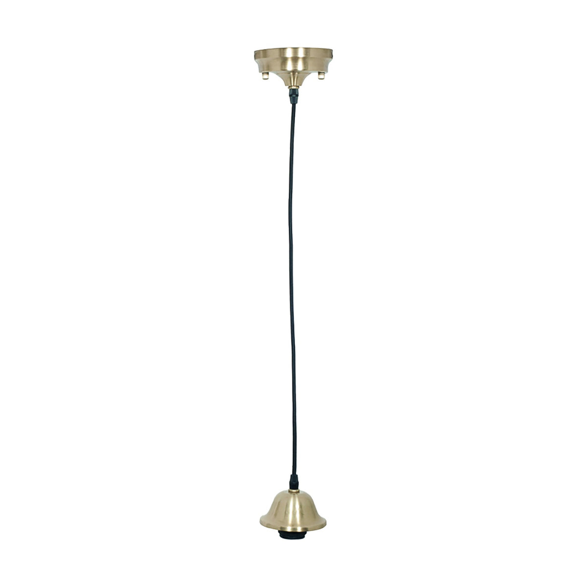 Champagne retro electrified E27 ceiling fitting, 75cm, with round ceiling rose, black cord, and bell-shaped metal shade, shown on a plain white background.