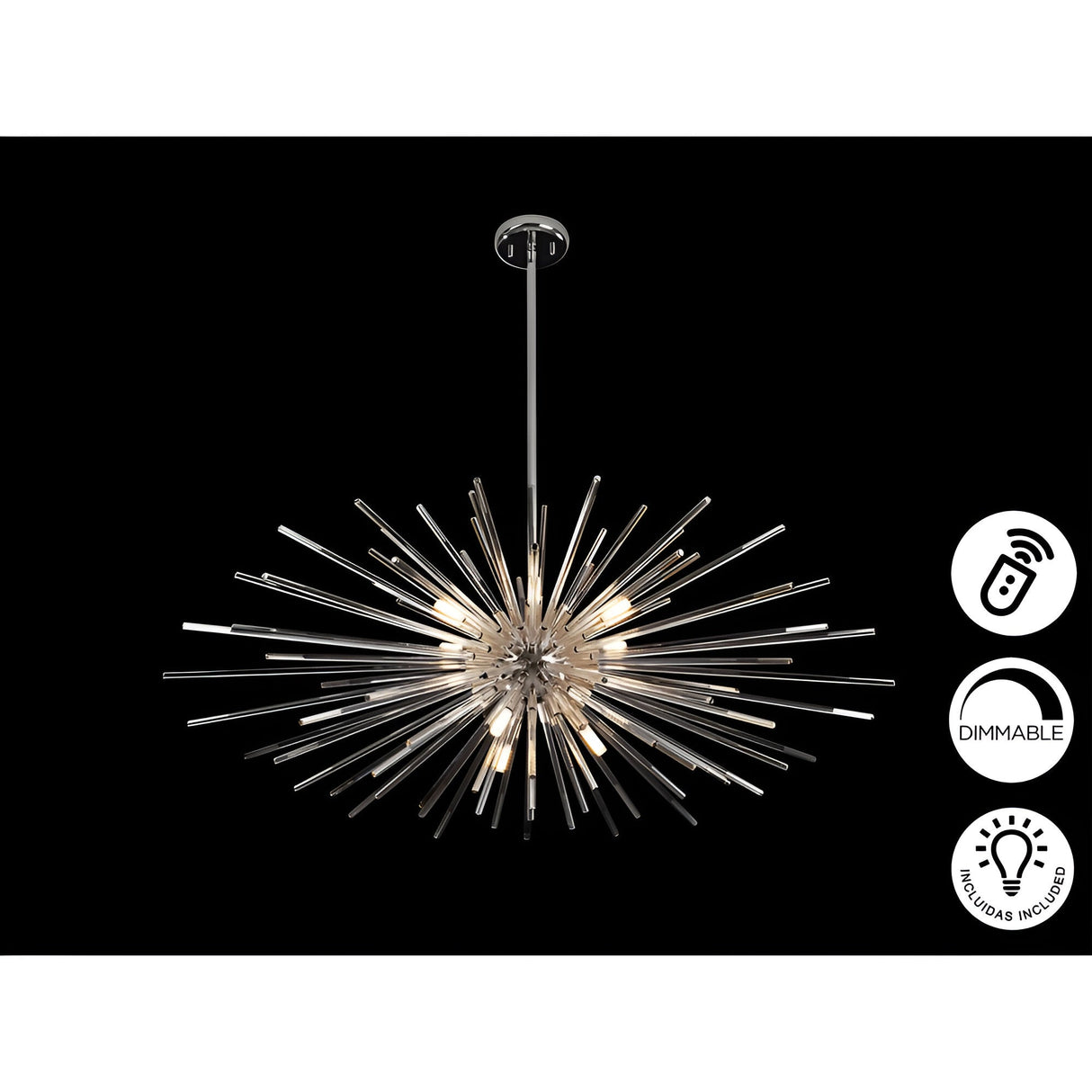 Evasion 9 Light Glass Chandelier - Chrome (With Remote Control)