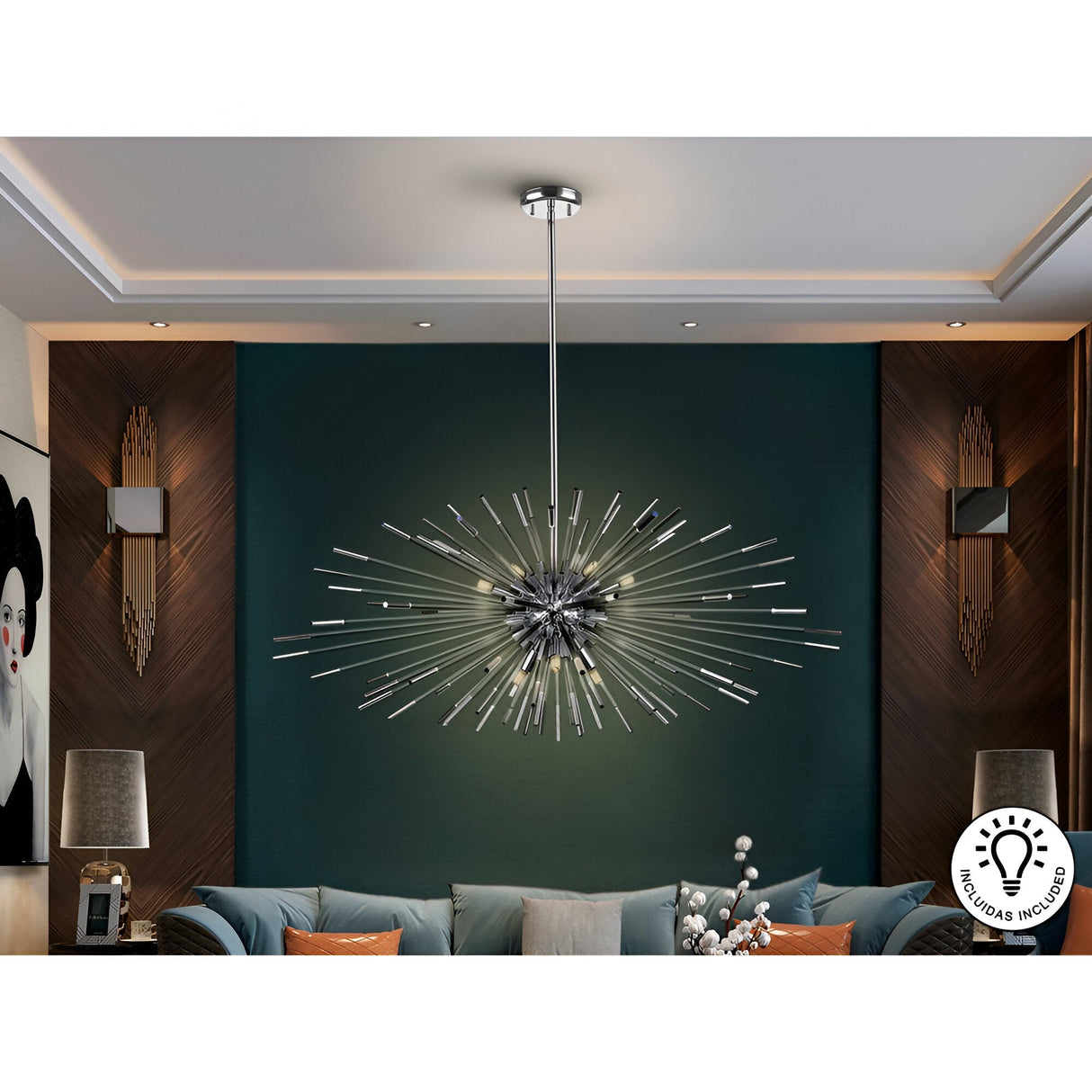 Evasion 9 Light Glass Chandelier - Chrome