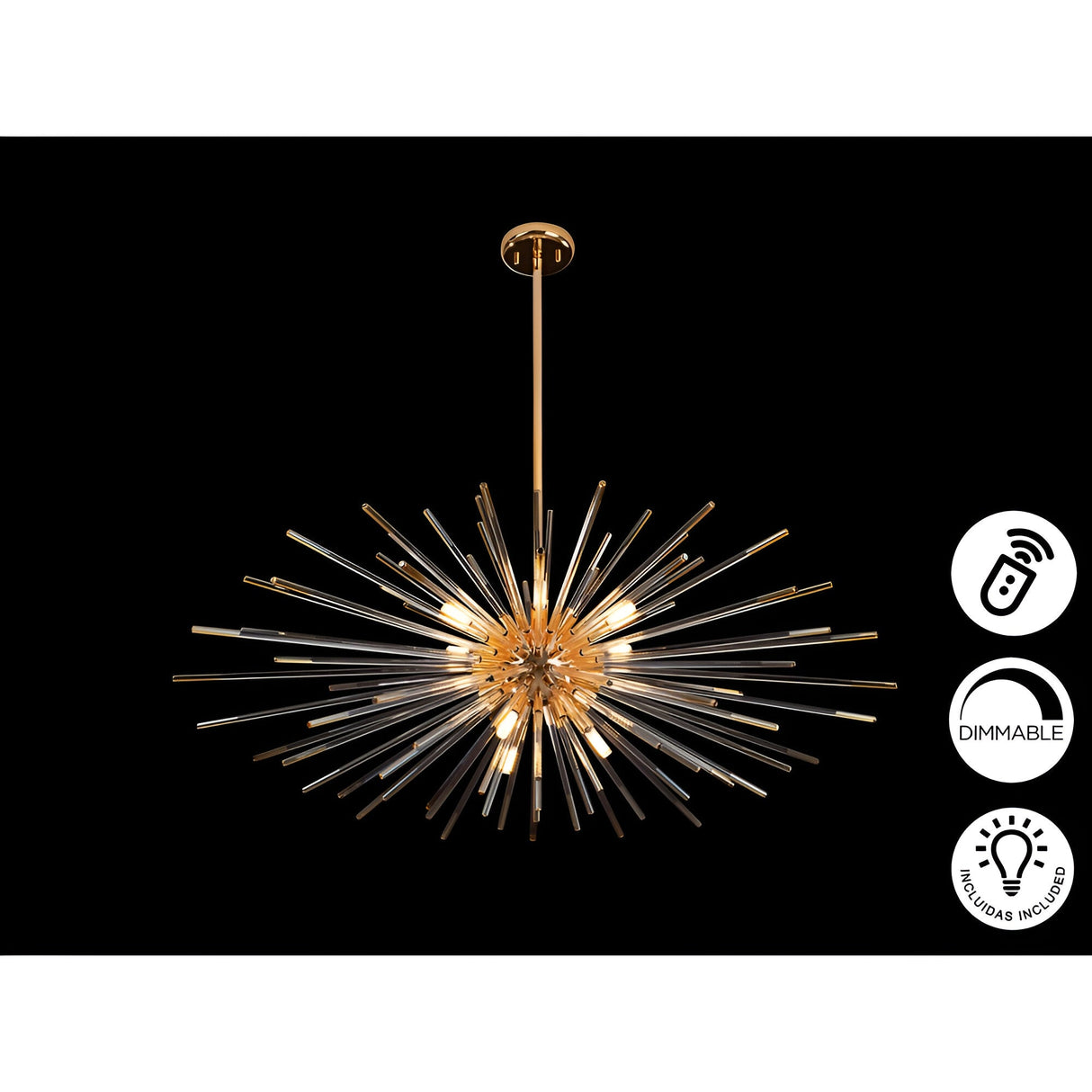 Evasion 9 Light Glass Chandelier - Gold/White (With Remote Control)