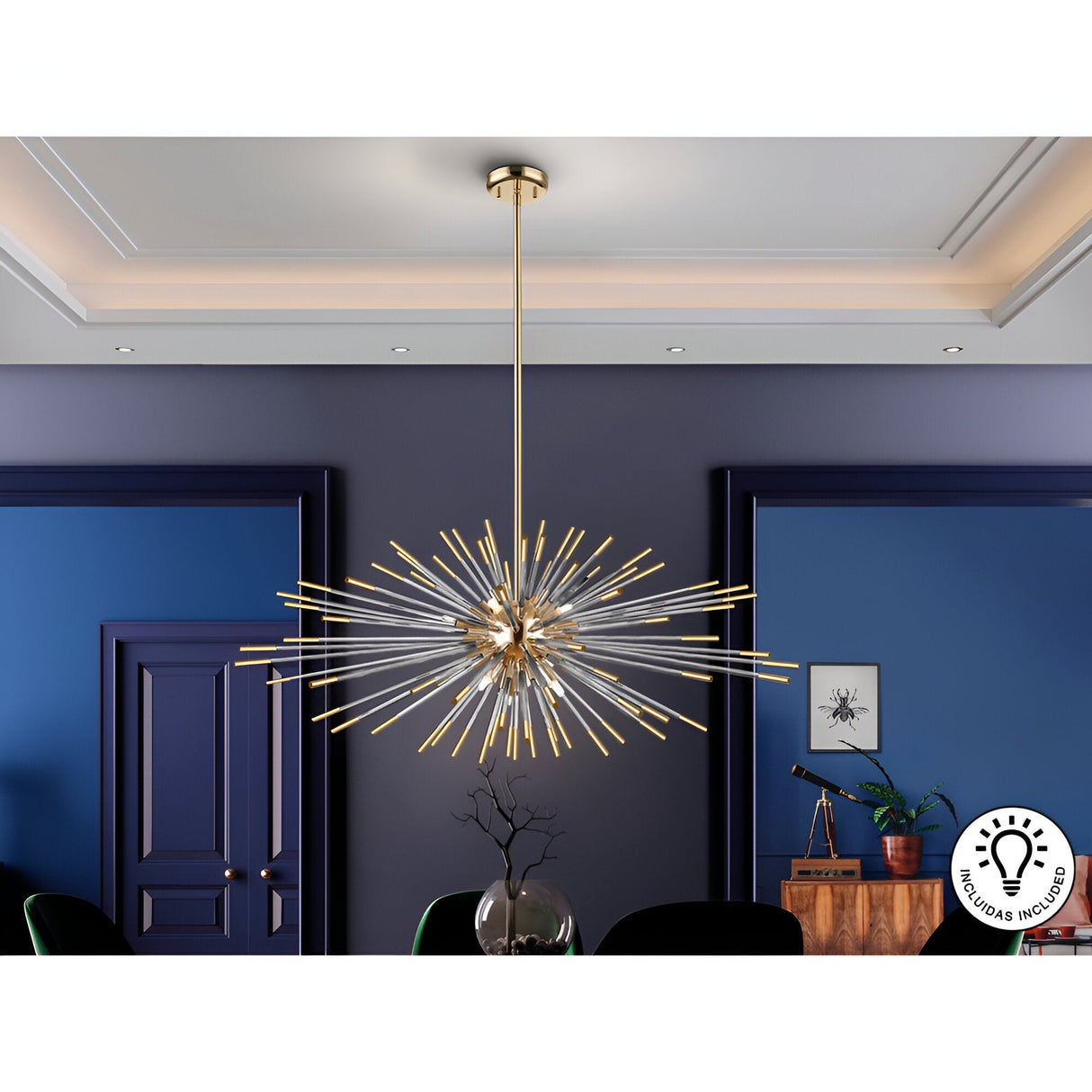 Evasion 9 Light Glass Chandelier - Gold/White