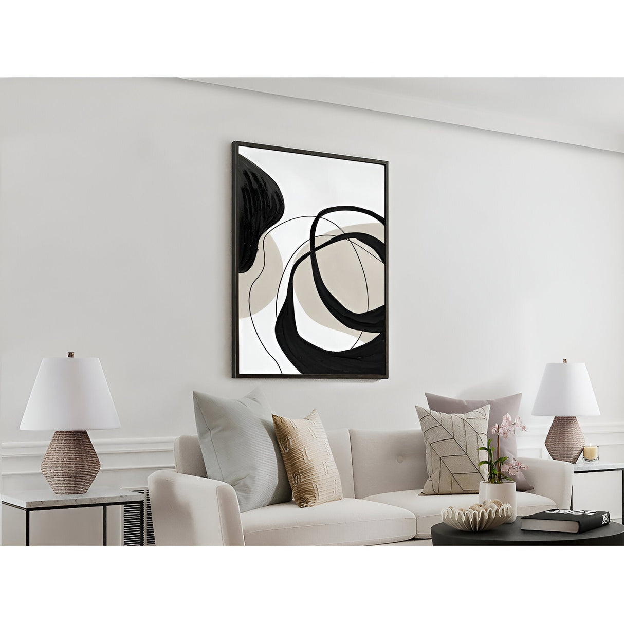 Actio I Black & Cream Acrylic Painting – 80×120cm