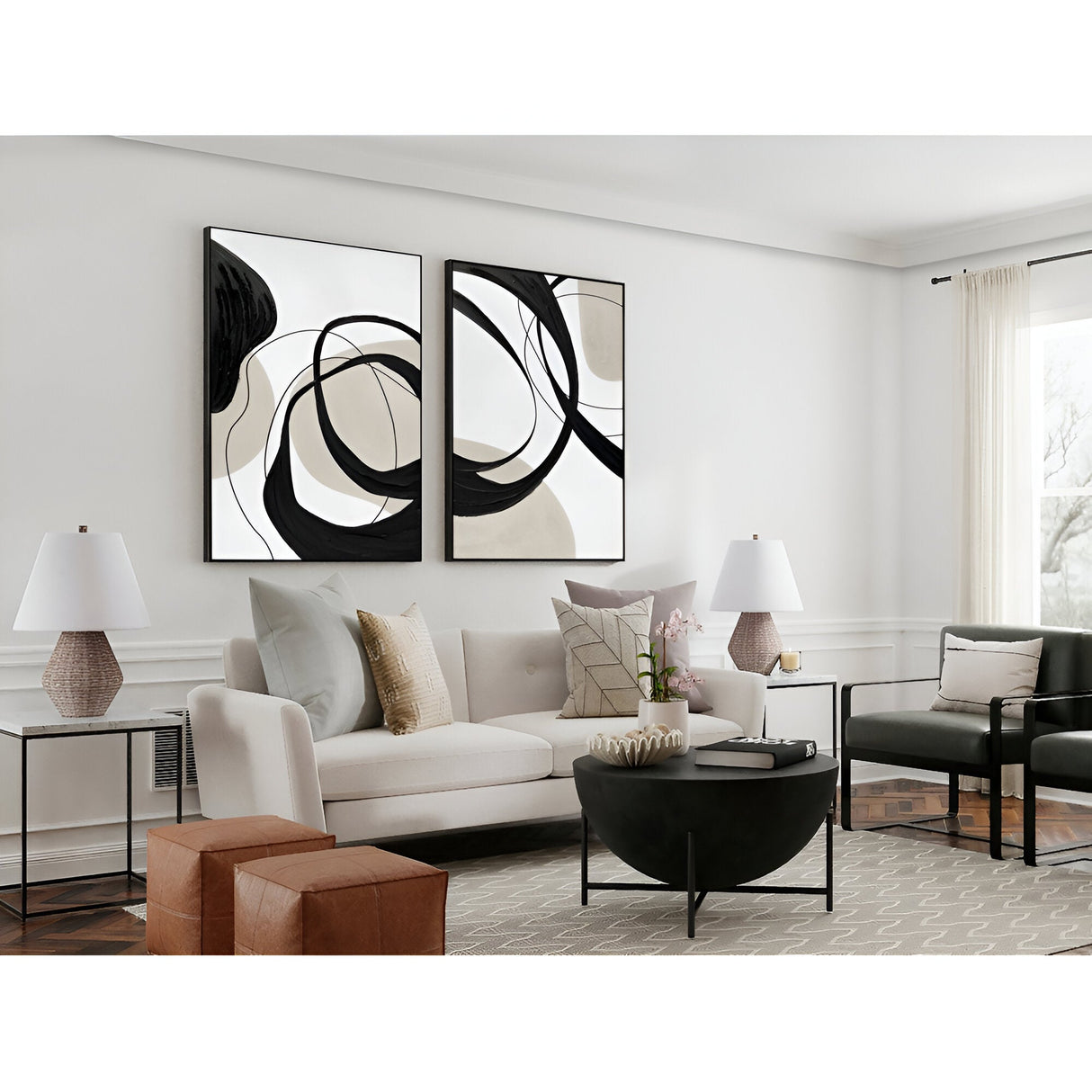 Actio II Black & Cream Acrylic Painting – 80×120cm