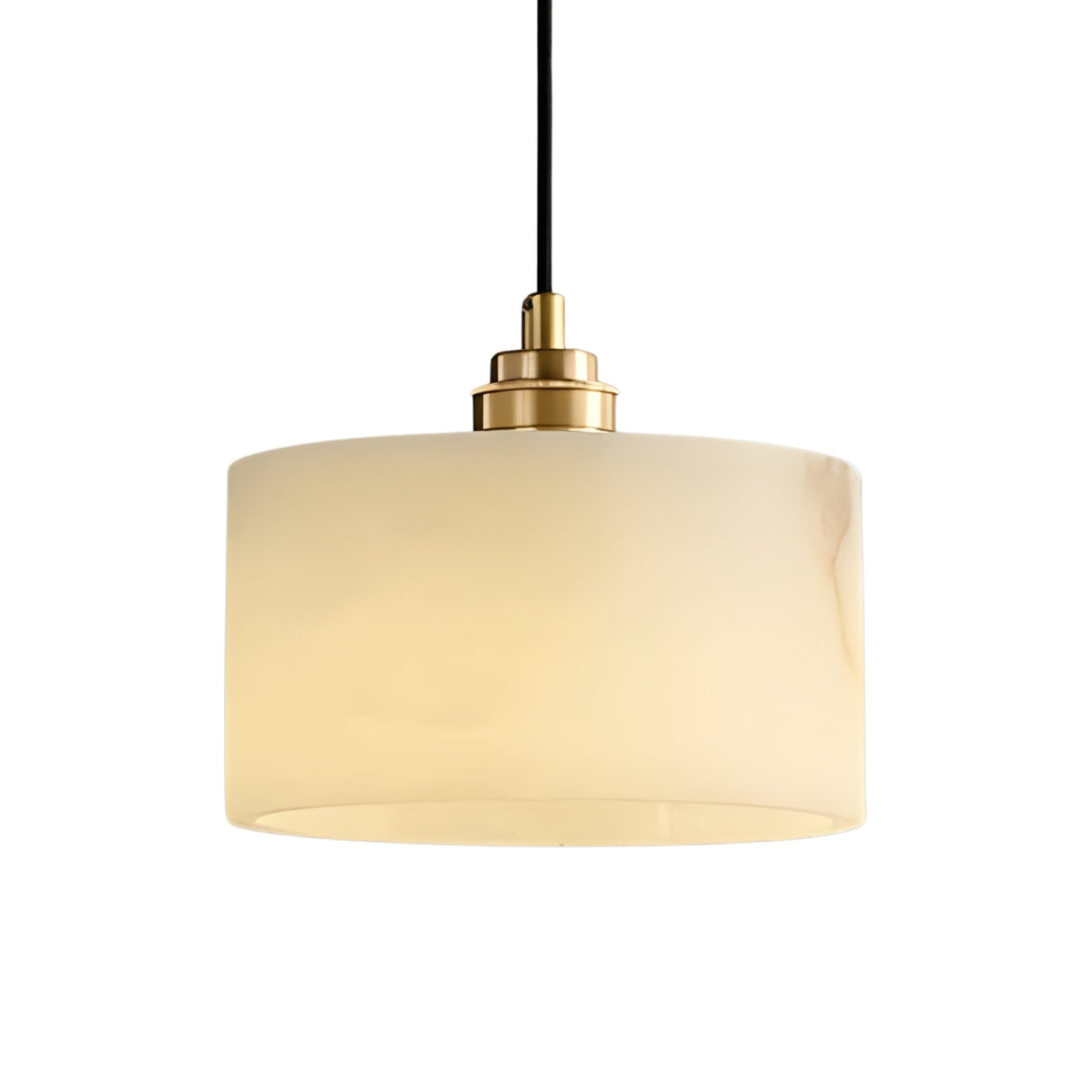 The Brinex 1 Light Alabaster Single Pendant Light in soft white and brushed brass brings refined style to any space.