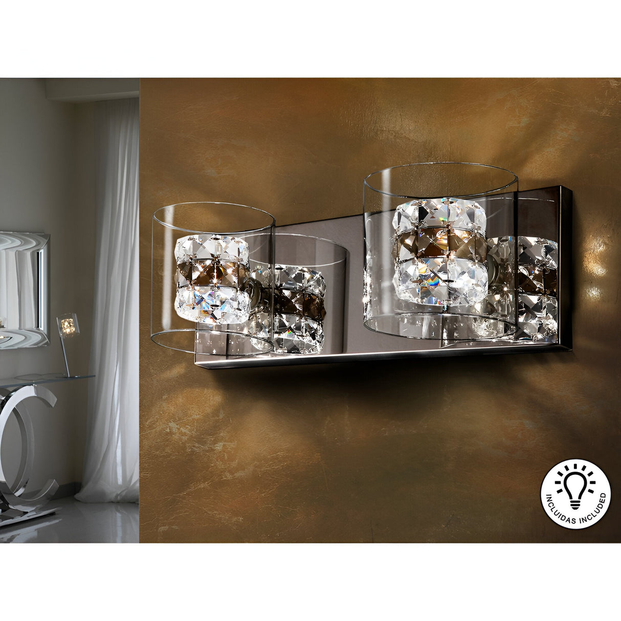 Flash 2 Light Glass Wall Light - Smoked Black/Transparent