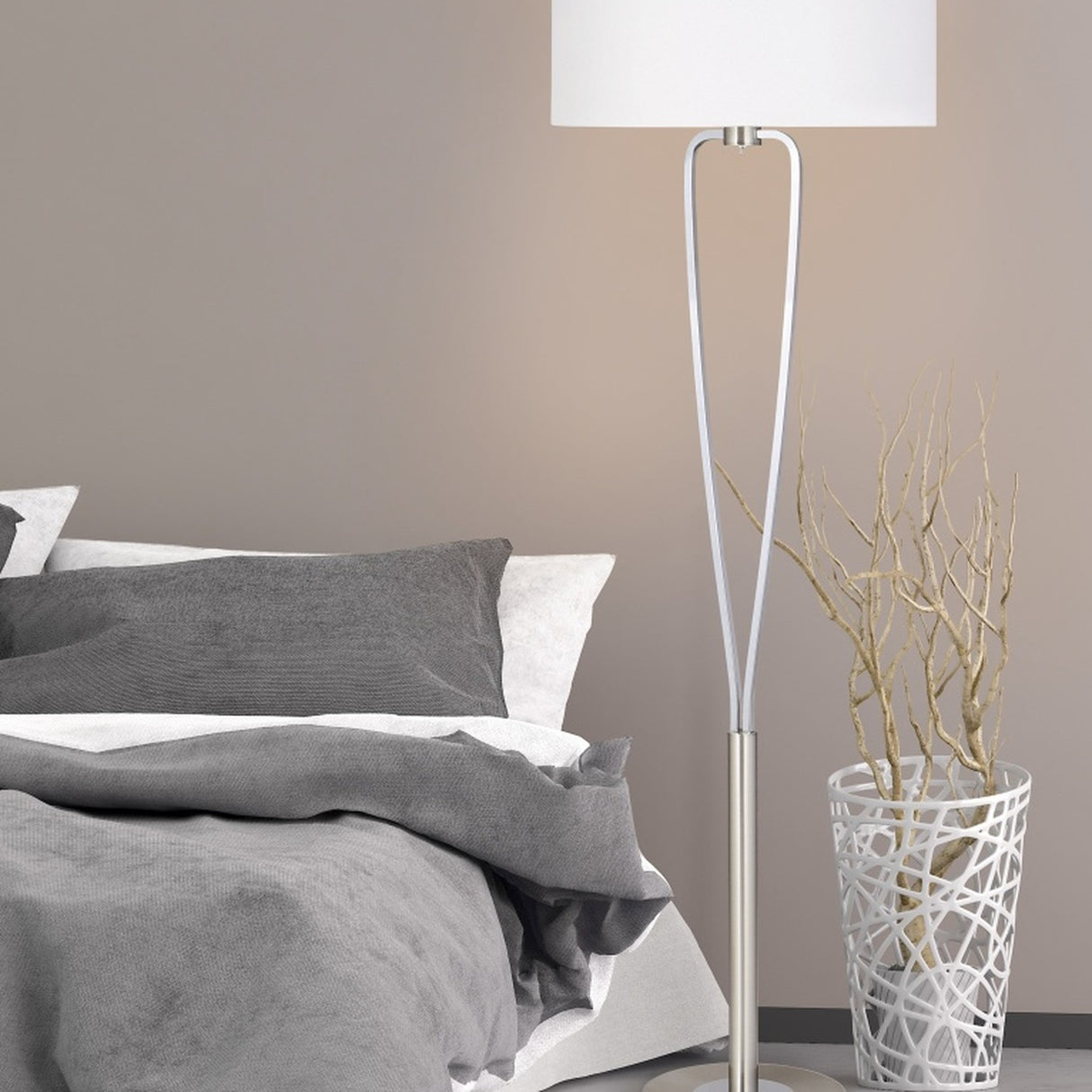Paris II Fabric Floor Lamp – Satin Nickel