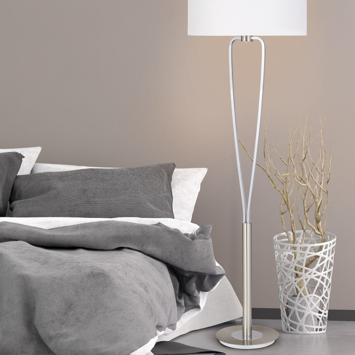 Paris II Fabric Floor Lamp – Satin Nickel