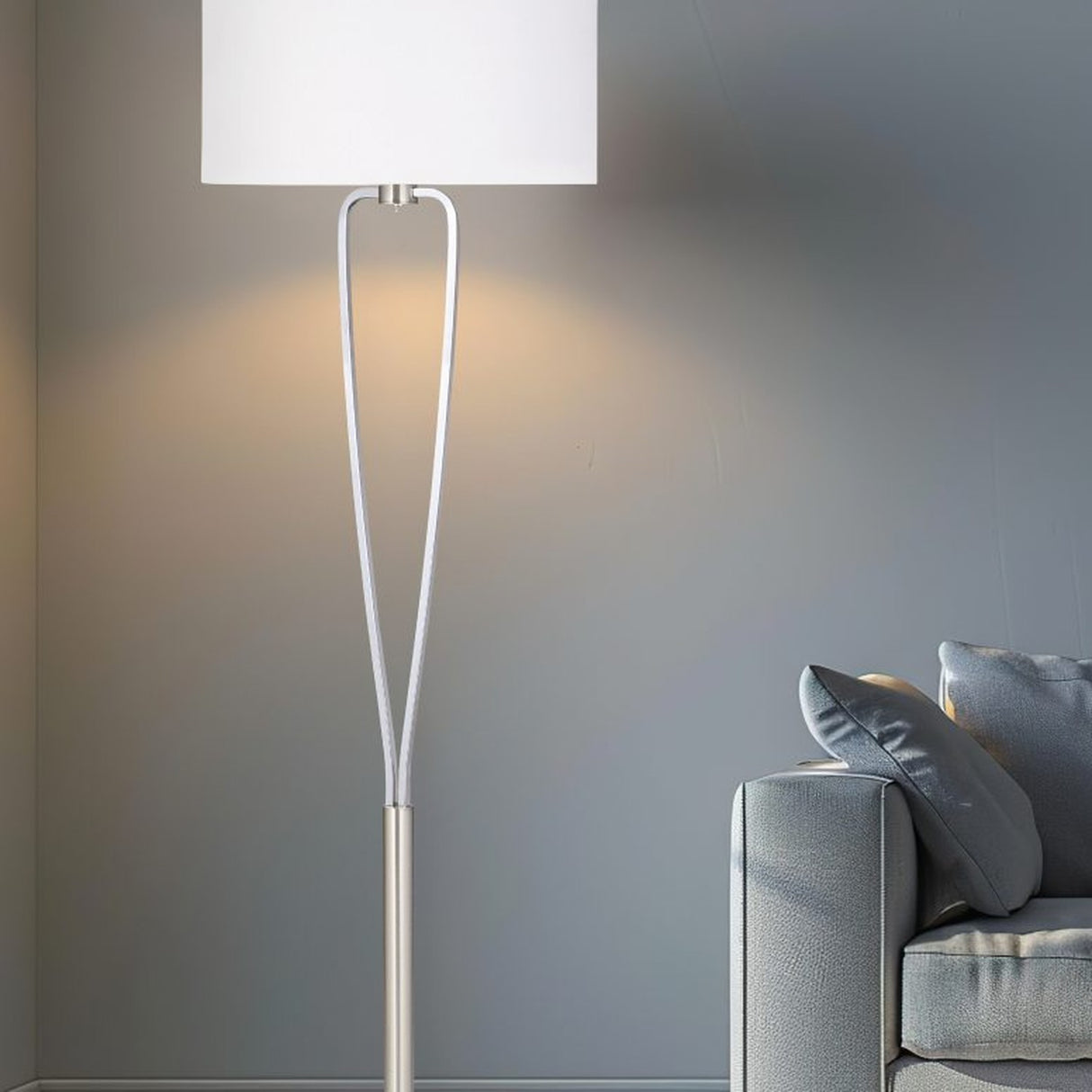 Paris II Fabric Floor Lamp – Satin Nickel