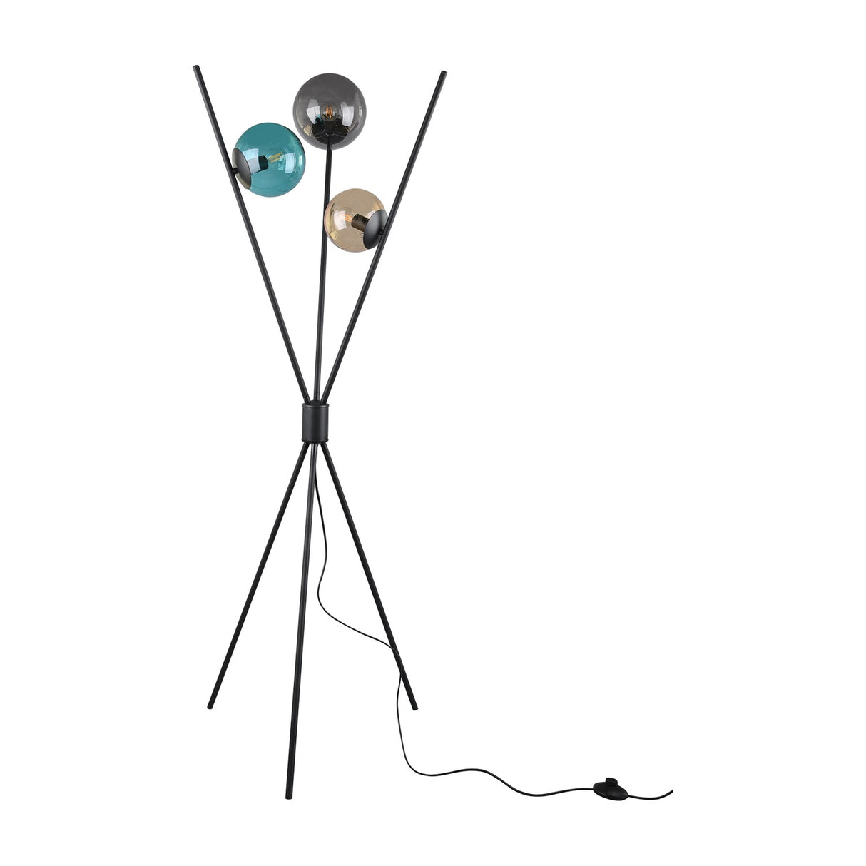 Lance 3 Light Glass Floor Lamp – Matt Black