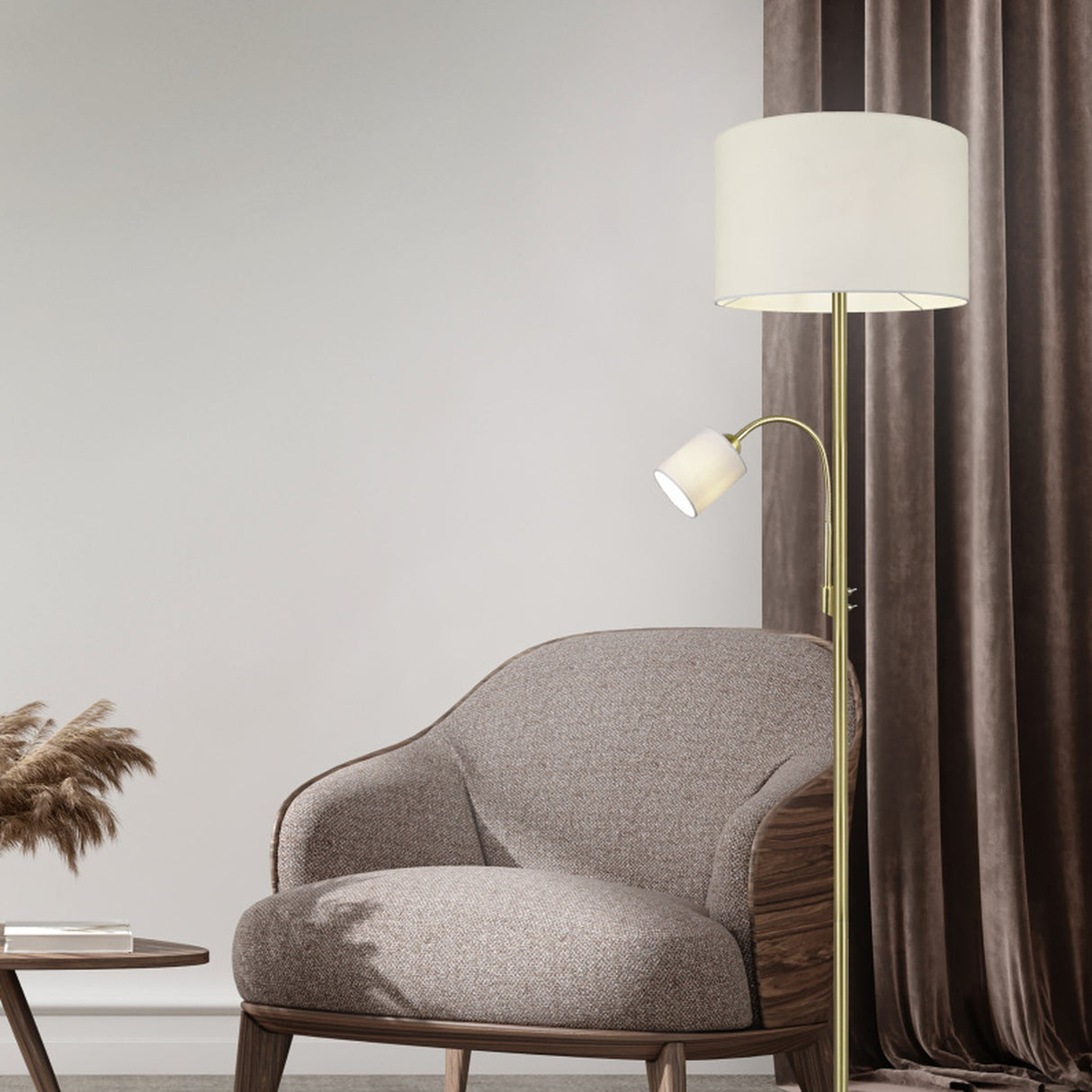 Hotel 2 Light Fabric Floor Lamp – Brass