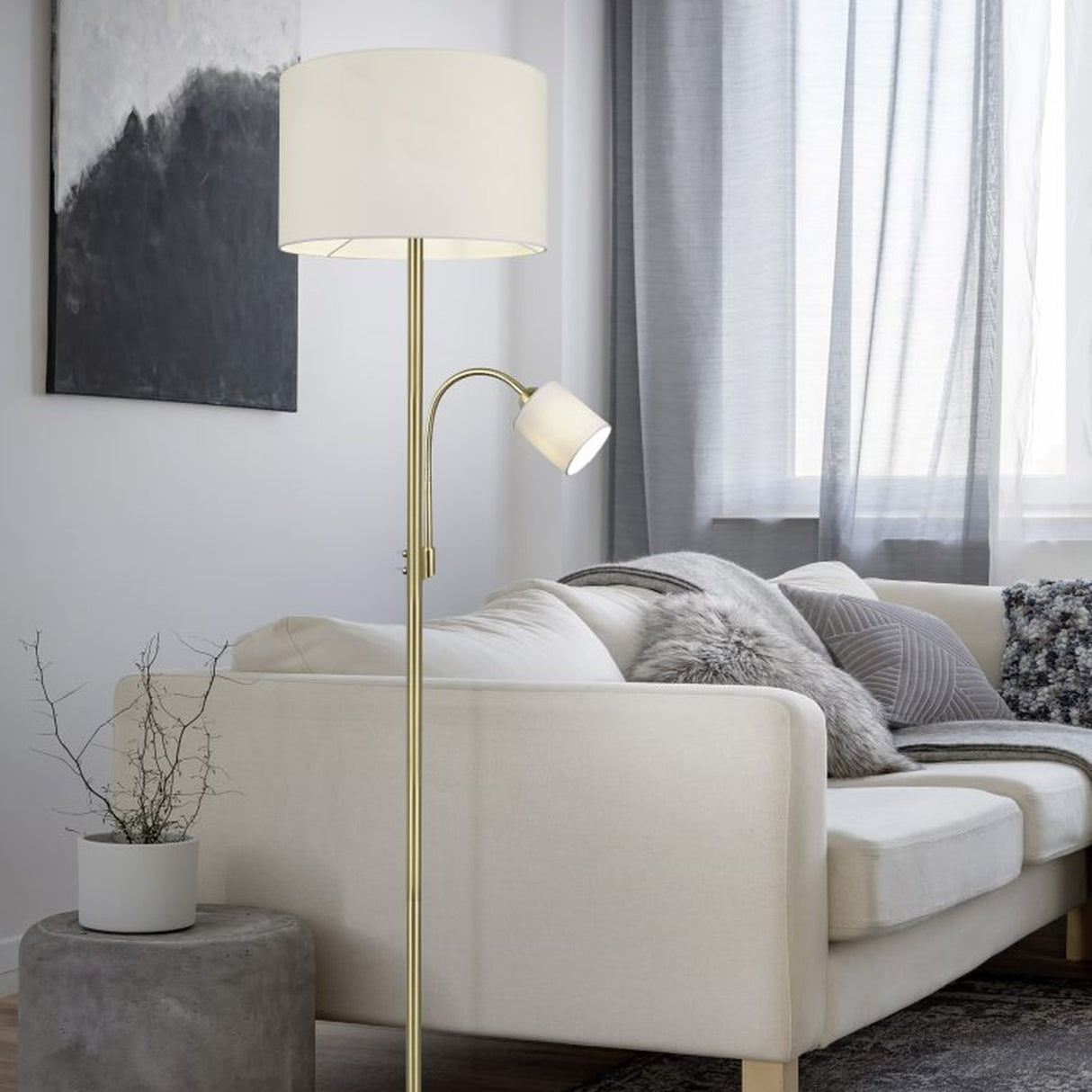 Hotel 2 Light Fabric Floor Lamp – Brass