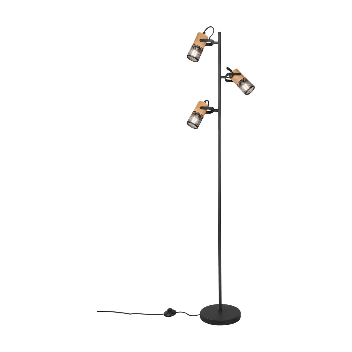 Tosh 3 Light Wooden Floor Lamp – Matt Black