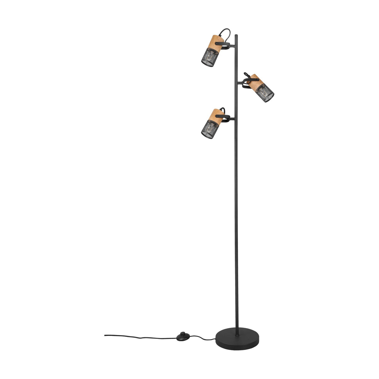 Tosh 3 Light Wooden Floor Lamp – Matt Black