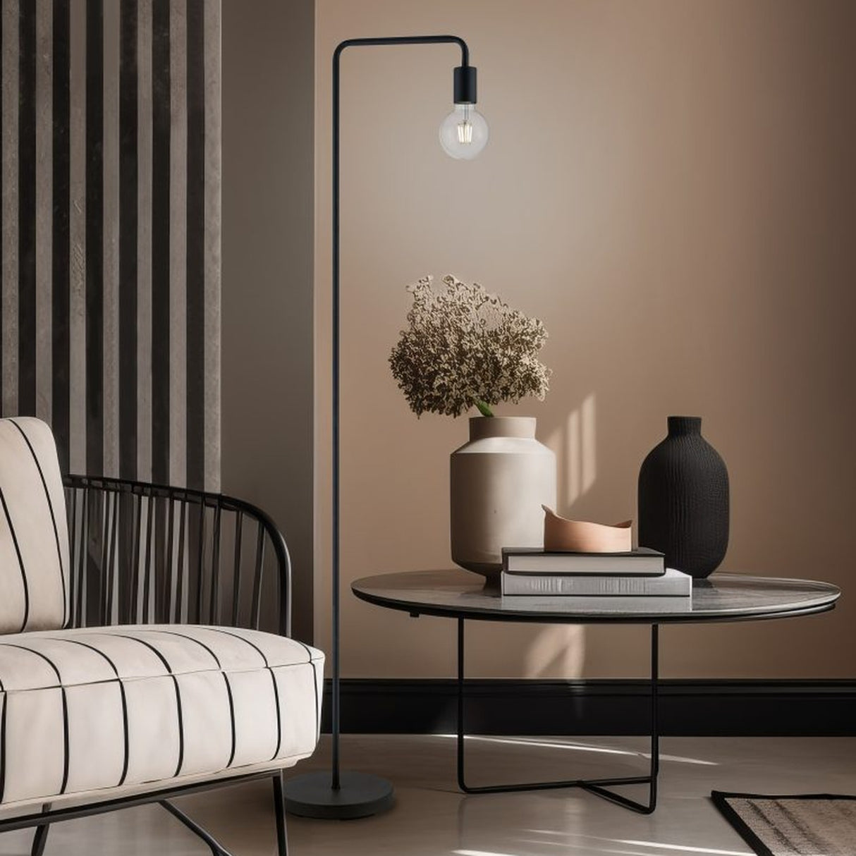 Diallo Glass Floor Lamp – Matt Black