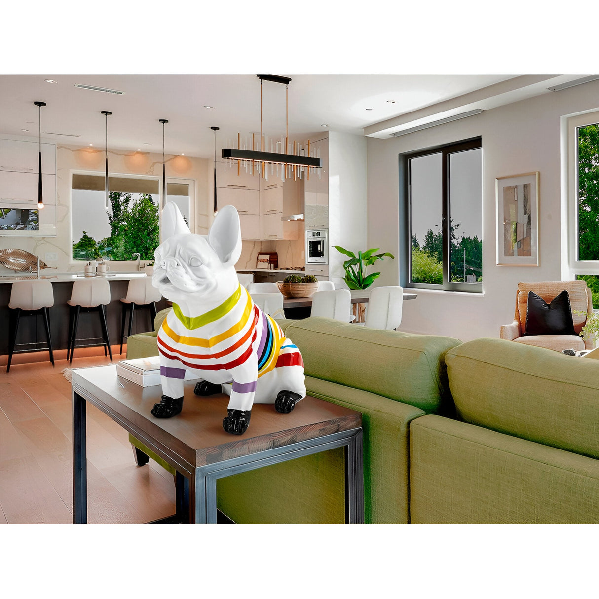 Frenchi White Striped French Bulldog Figurine - 40cm