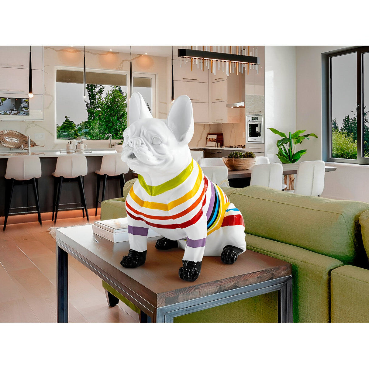 Frenchi White Striped French Bulldog Figurine - 40cm