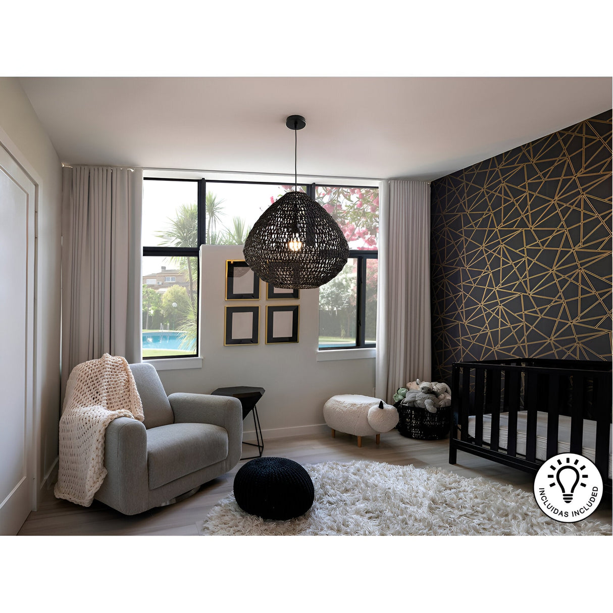 Maon 1 Light Wood Pendant -Black