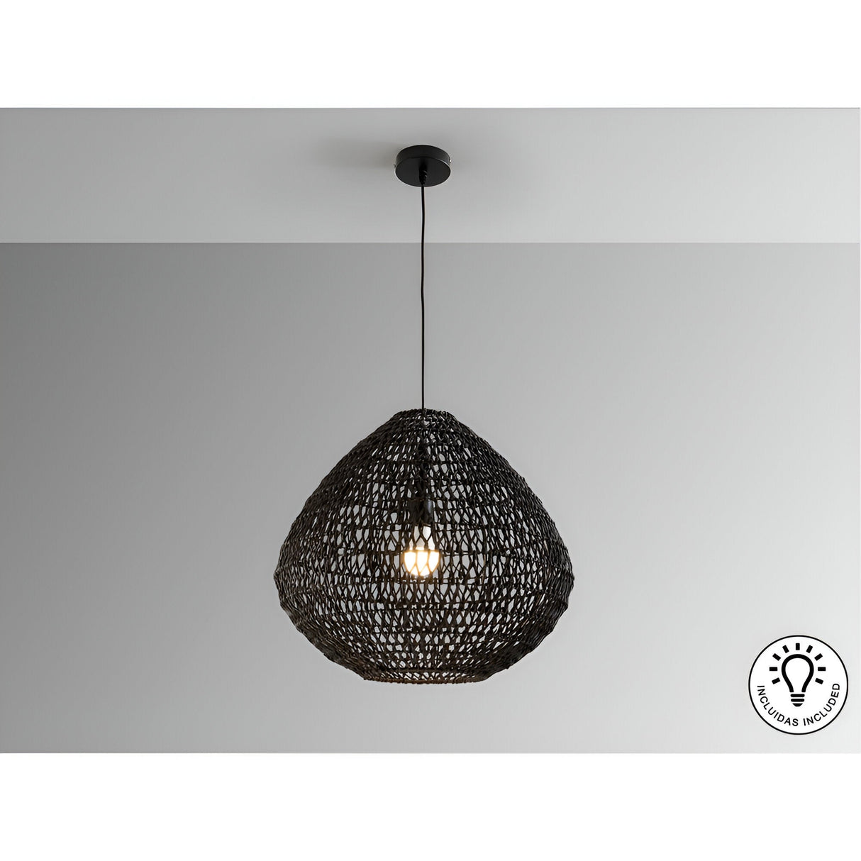Maon 1 Light Wood Pendant -Black