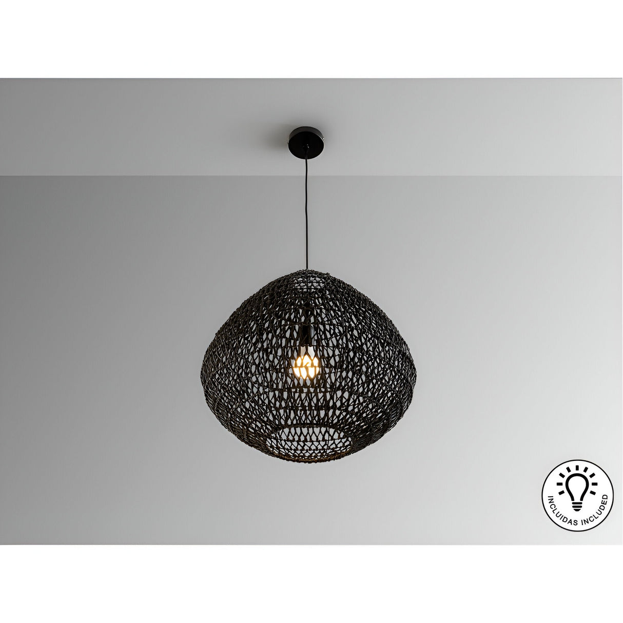 Maon 1 Light Wood Pendant -Black