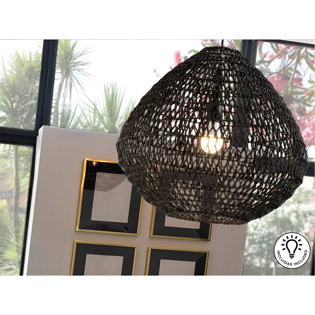 Maon 1 Light Wood Pendant -Black