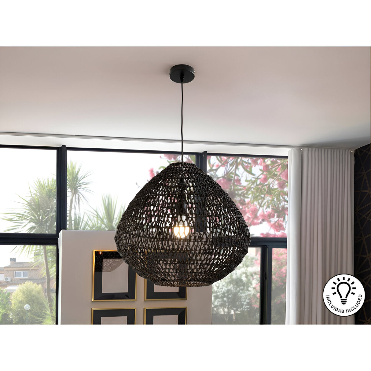 Maon 1 Light Wood Pendant -Black