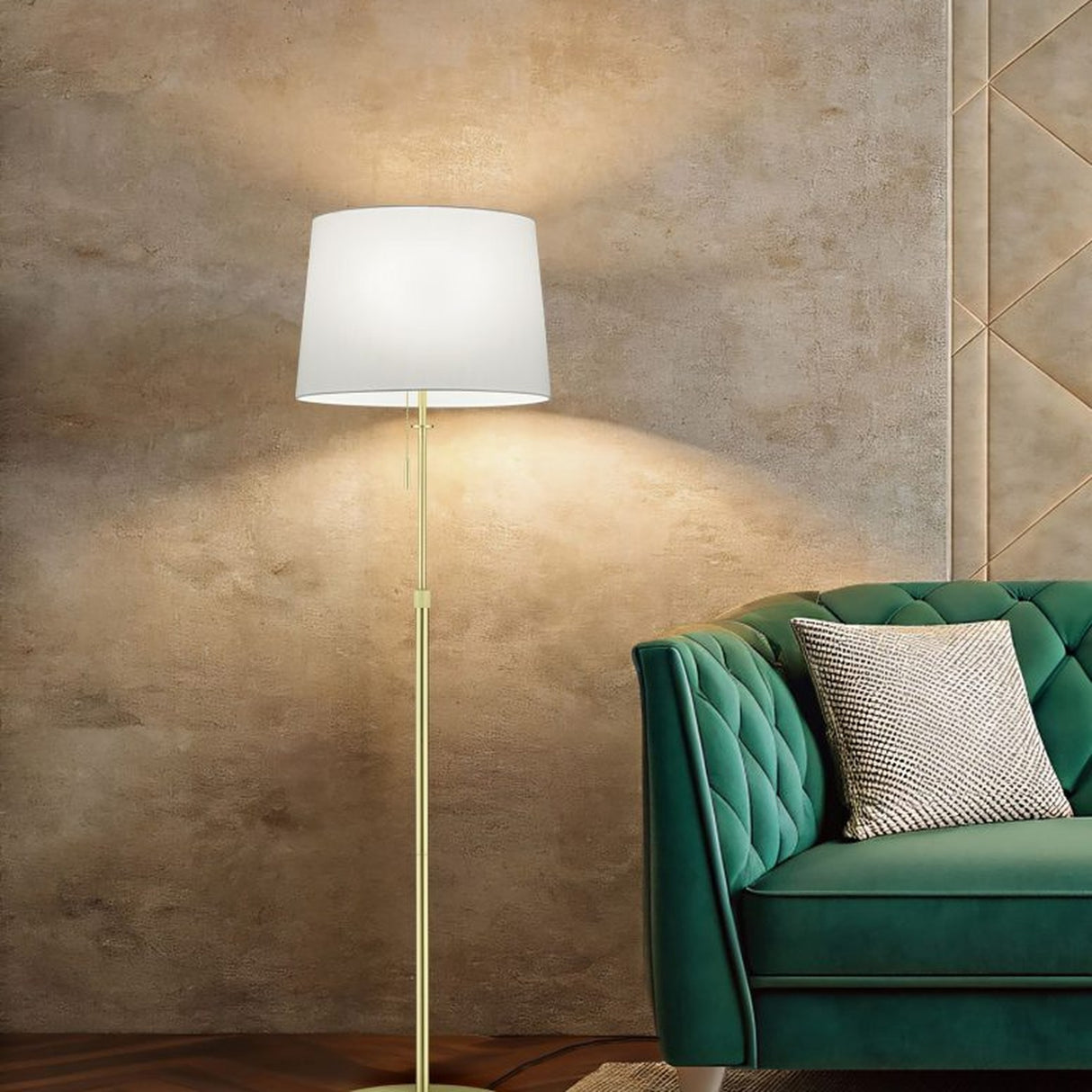 Lyon 3 Light Fabric Floor Lamp – Satin Brass