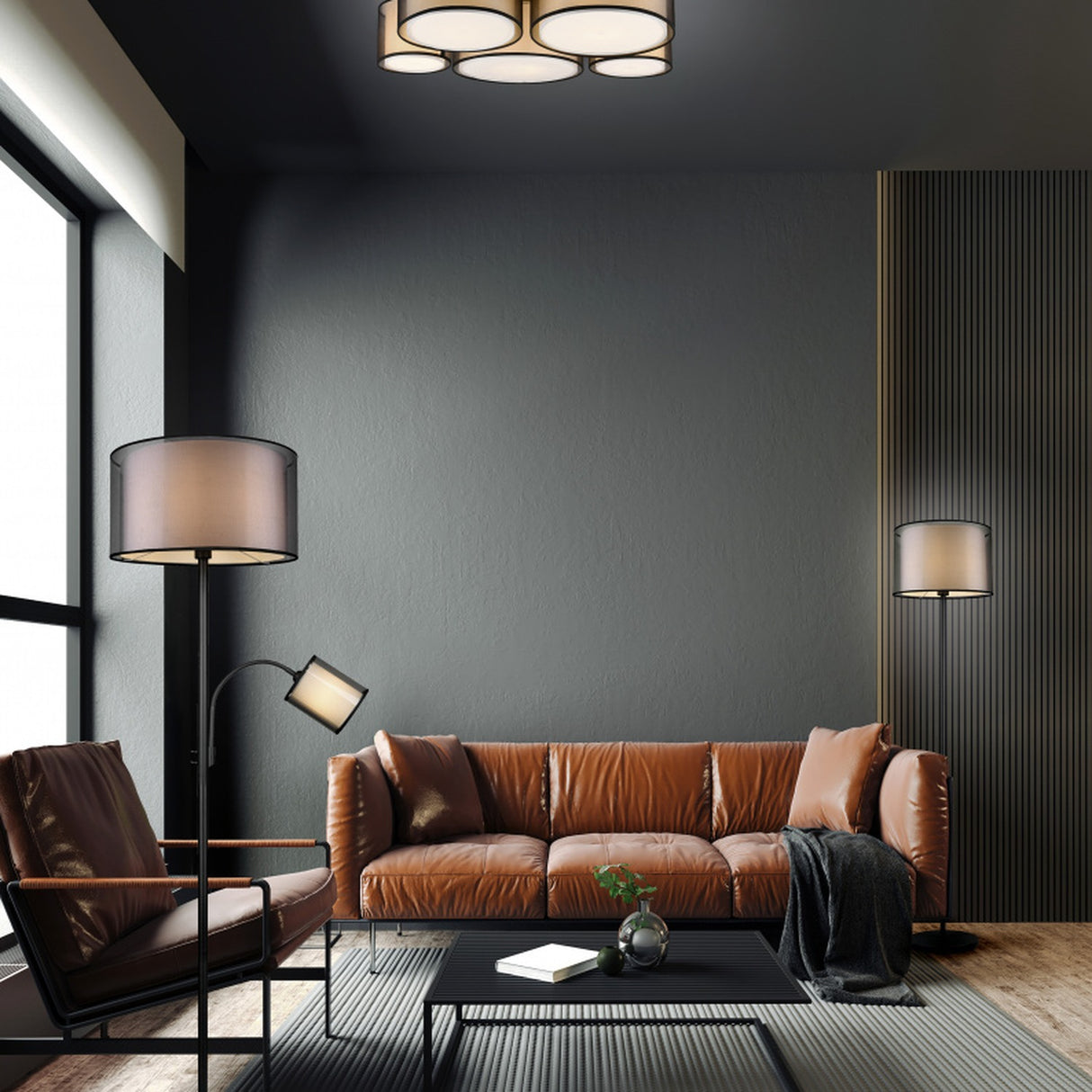 Burton 2 Light Fabric Floor Lamp – Matt Black