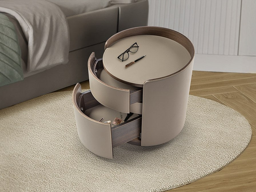 Cirze Bedside Table - Walnut and Beige