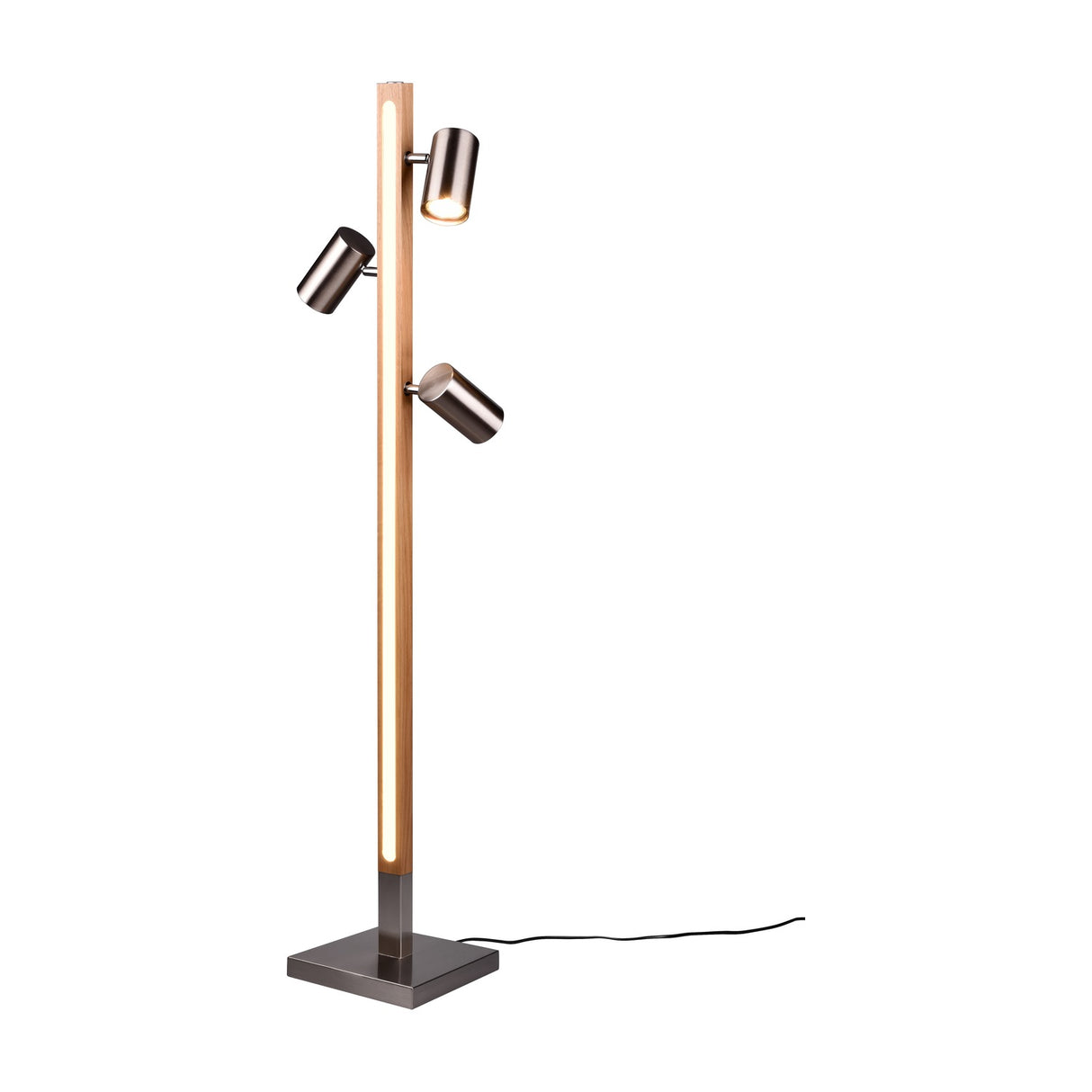 Marley 4 Light LED Wooden Floor Lamp – Satin Nickel