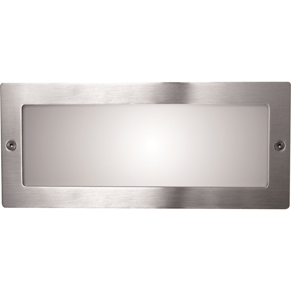 Stainless Steel Outdoor Brick Light, a rectangular recessed wall light with a flush opal glass face and visible mounting screws, shown on a plain white background.