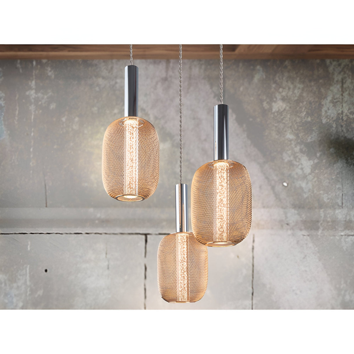 Micron 3 Light Dimmable LED Metal Mesh Cluster Pendant Light 15W 3000K - Rose Gold