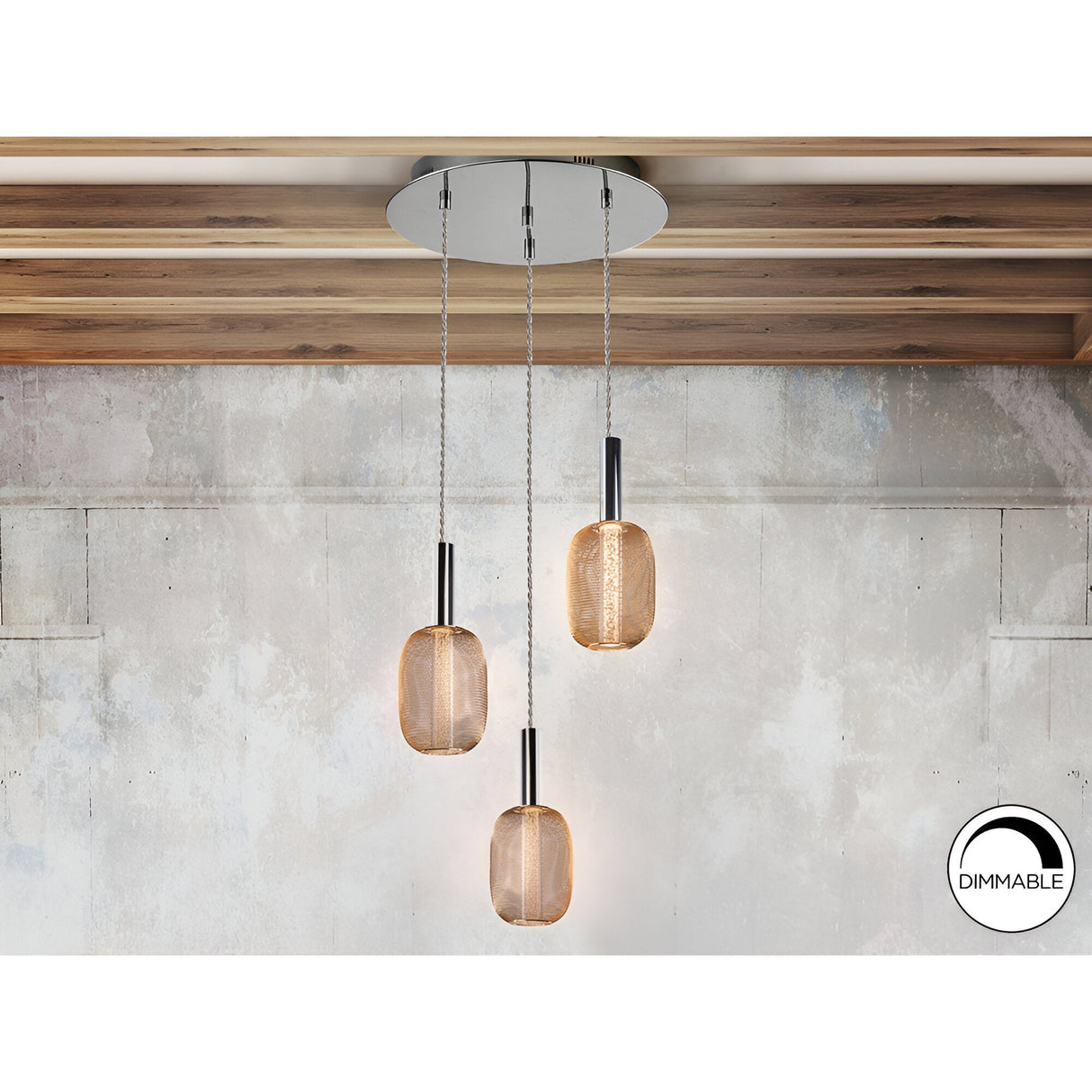Micron 3 Light Dimmable LED Metal Mesh Cluster Pendant Light 15W 3000K - Rose Gold