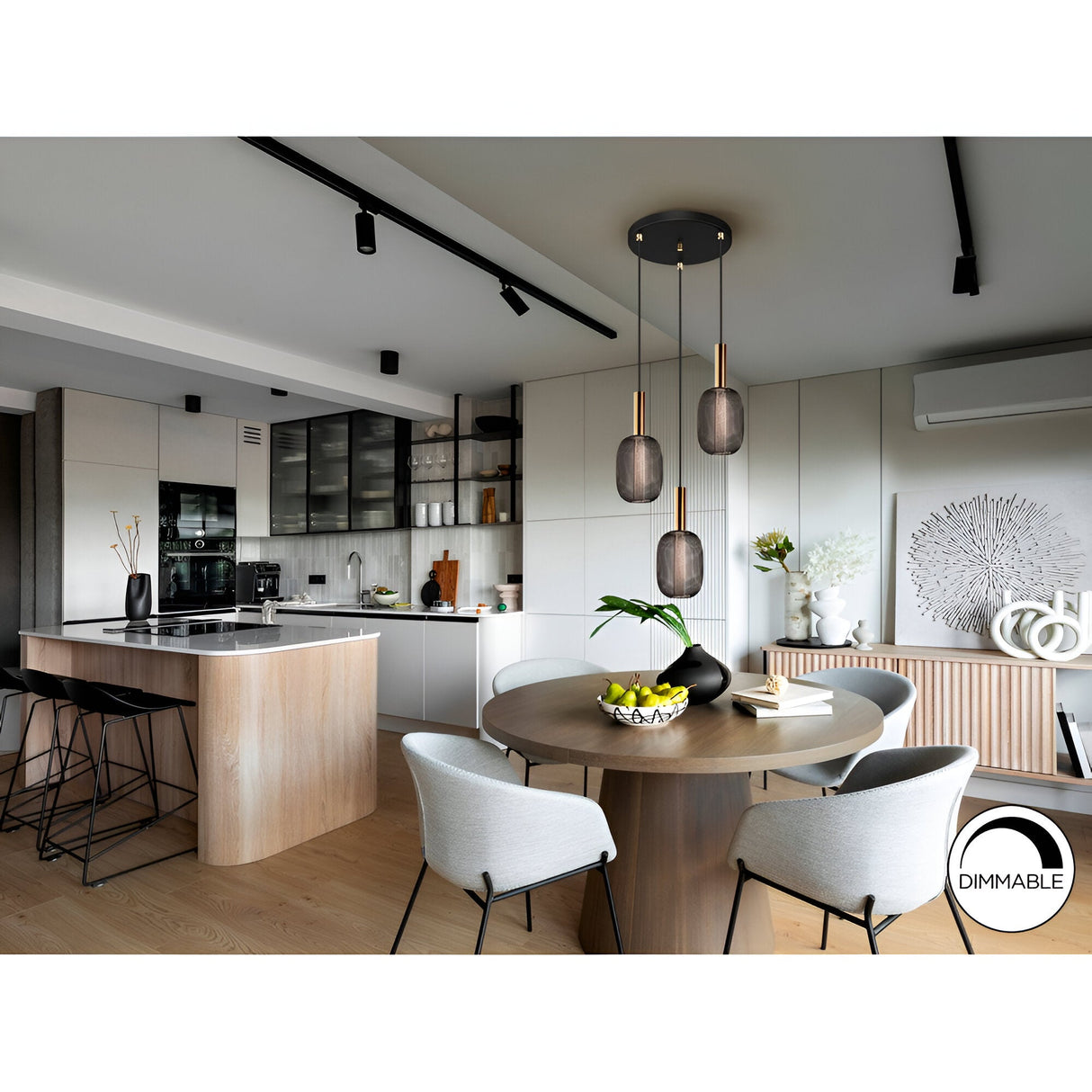 Micron 3 Light Dimmable LED Metal Mesh Cluster Pendant Light 15W 3000K - Bronze/Black