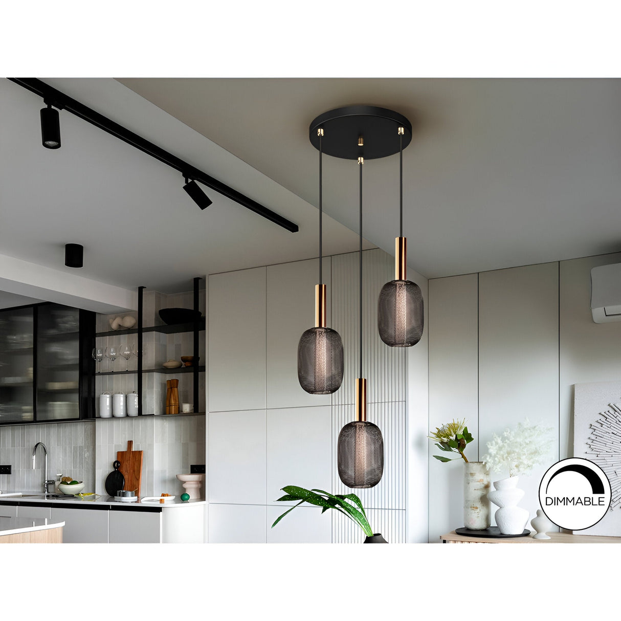 Micron 3 Light Dimmable LED Metal Mesh Cluster Pendant Light 15W 3000K - Bronze/Black