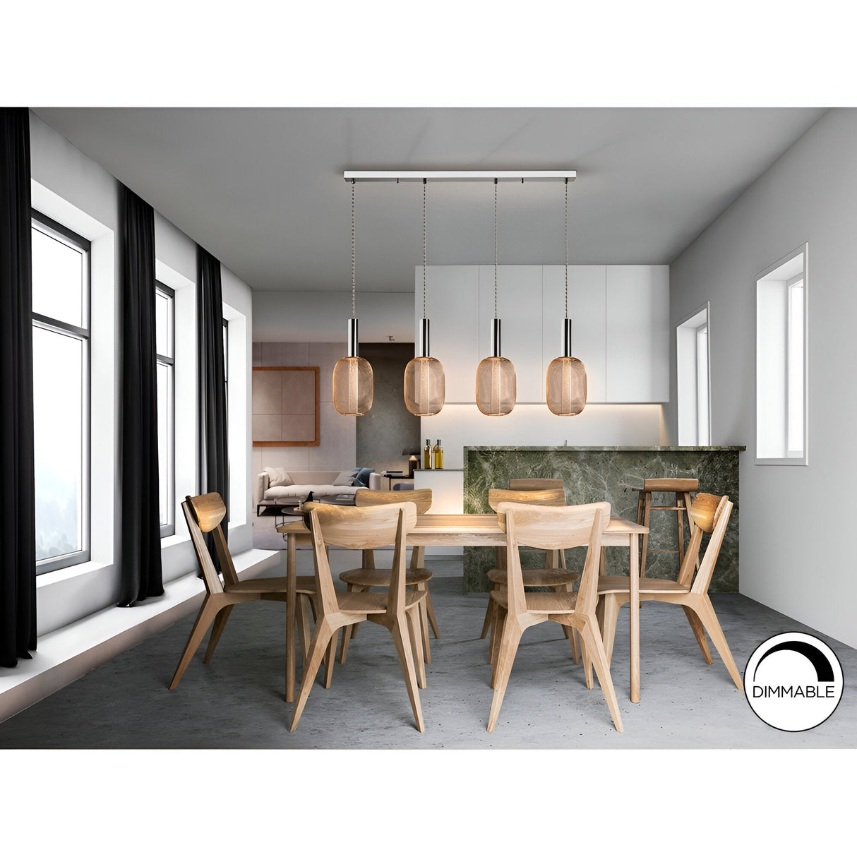 Micron 4 Light Dimmable LED Metal Mesh Bar Pendant 20W 3000K - Gold/Chrome