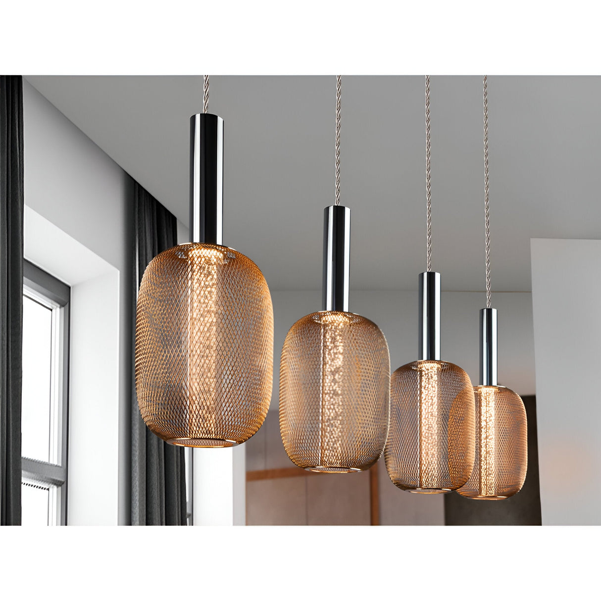 Micron 4 Light Dimmable LED Metal Mesh Bar Pendant 20W 3000K - Gold/Chrome