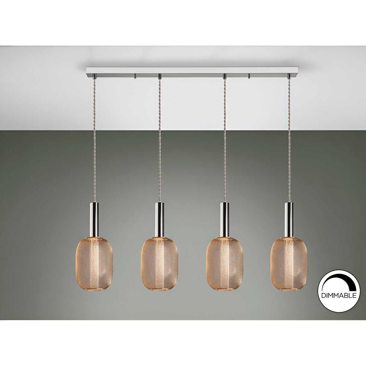 Micron 4 Light Dimmable LED Metal Mesh Bar Pendant 20W 3000K - Gold/Chrome